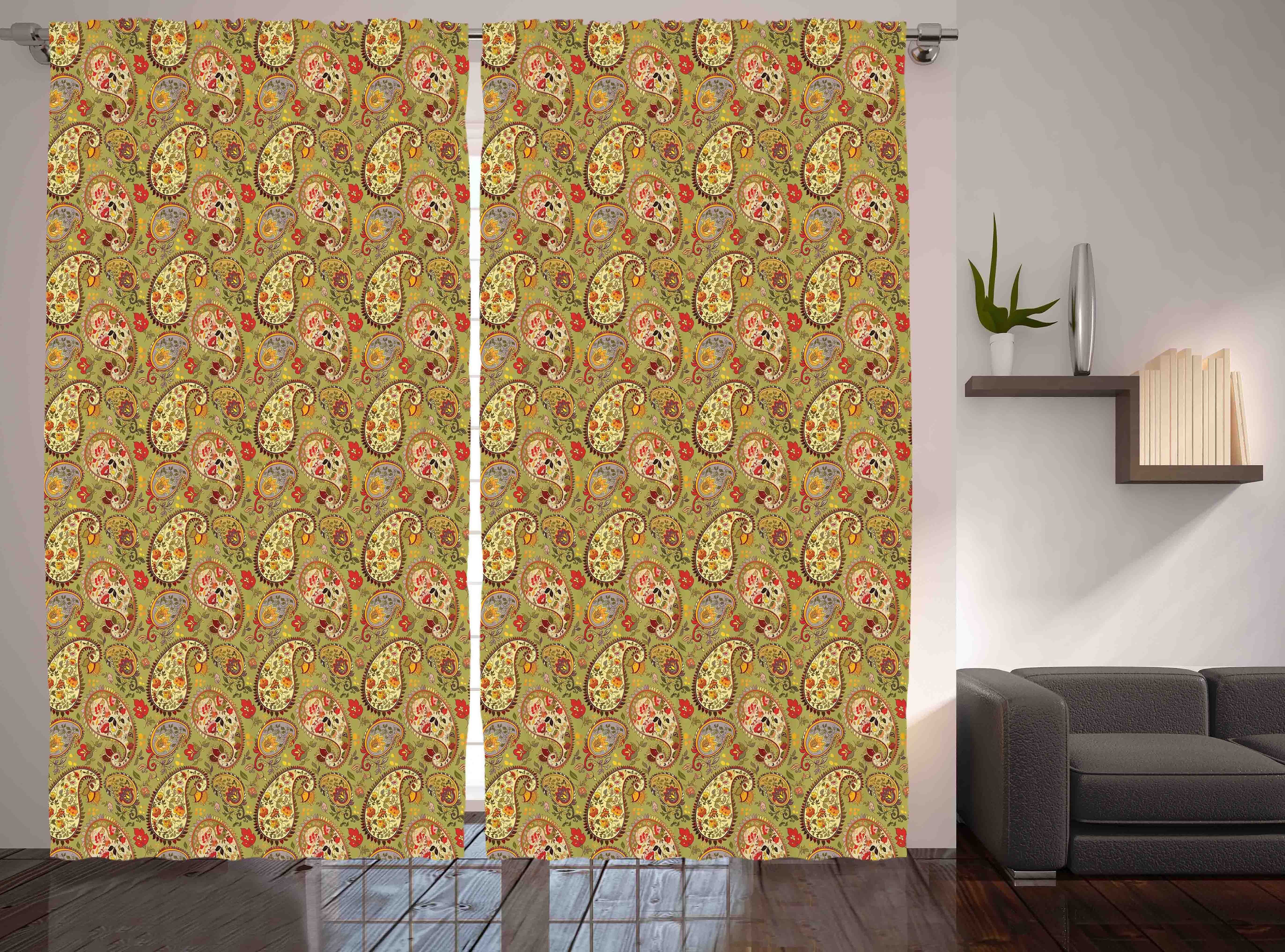 Gardine Schlafzimmer Kräuselband Vorhang mit Schlaufen und Haken, Abakuhaus, Paisley Bunter persischer Stil