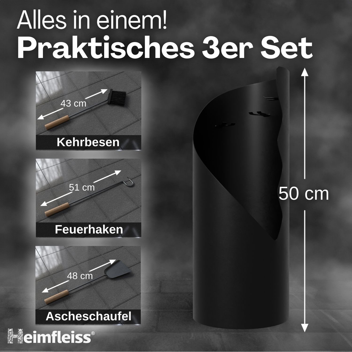 Heimfleiss® Kamingarnitur Modernes Kaminbesteck aus Stahl günstig online kaufen
