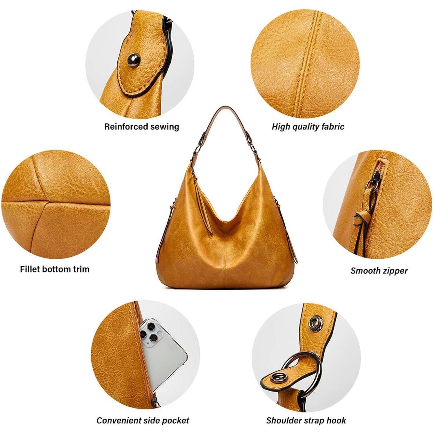 LuxusKollektion Hobo Tote Bag Damen PU Leder Vintage Hobo Reißverschluss Awn Yellow