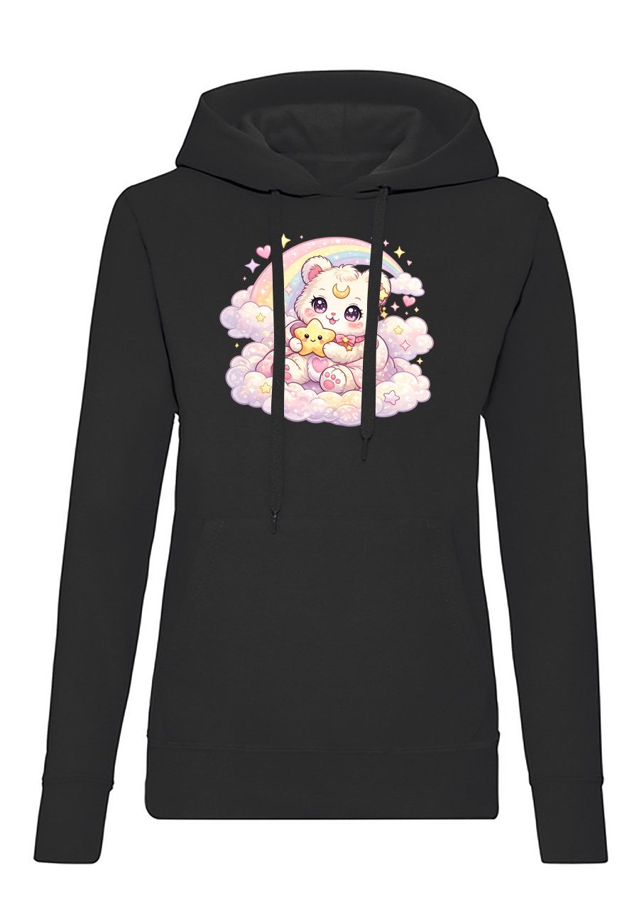 Hoodie Damen Hoodie Kawaii Bär Mond Sterne Anime Print Kapuzenpullover weich