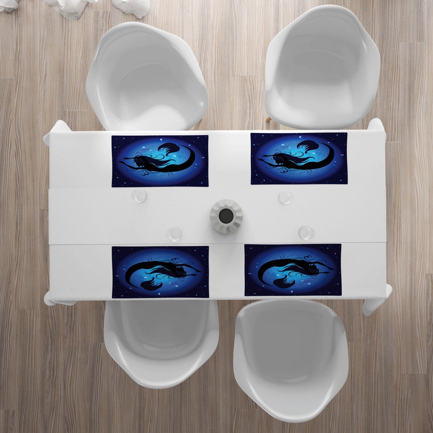 Aquatic Teilig-St., Digitaldruck, (4-teilig, Set Stoff Mermaid Abakuhaus, Küche Tischdekorations Mädchen Waschbare 4x), Ozean 4 Platzset, aus Esszimmer