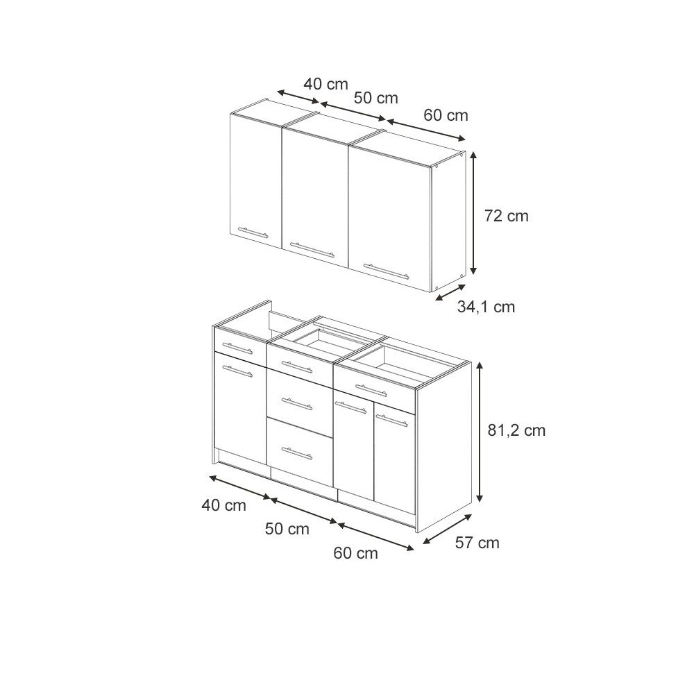 Vicco Küchenzeile Fame-Line, Dunkelblau Hochglanz/Weiß, 150 cm ohne Arbeitsplatte