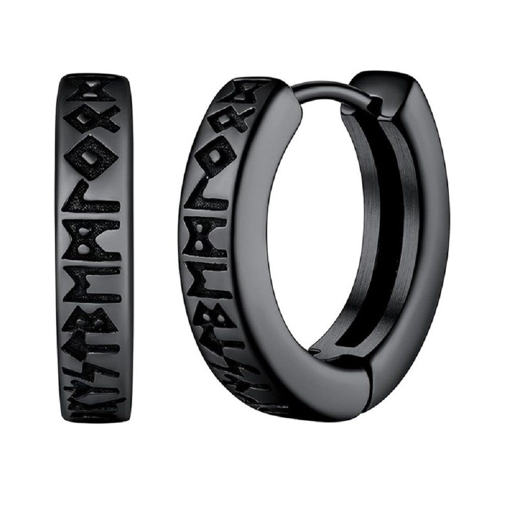 RAIKOU Lederband Männer Kette / Ohring mit Runen Anhänger Edelstahl Mobius Rund, Wikinger Schmuck