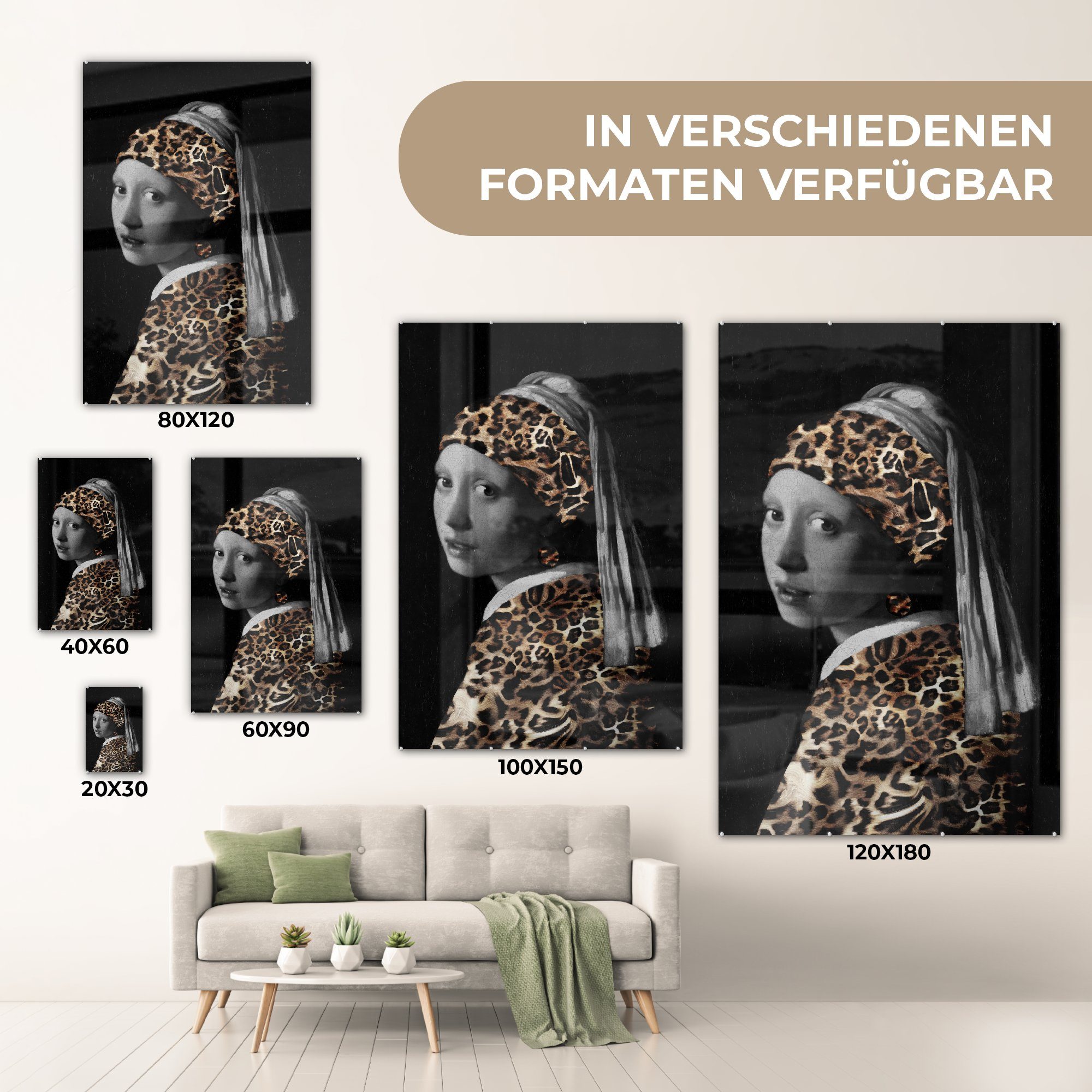 Mädchen Glas Perlenohrring - Das Glas Foto dem Acrylglasbild - (1 Pantherdruck, MuchoWow Bilder auf - mit - St), Wanddekoration Glasbilder auf Vermeer - Johannes Wandbild