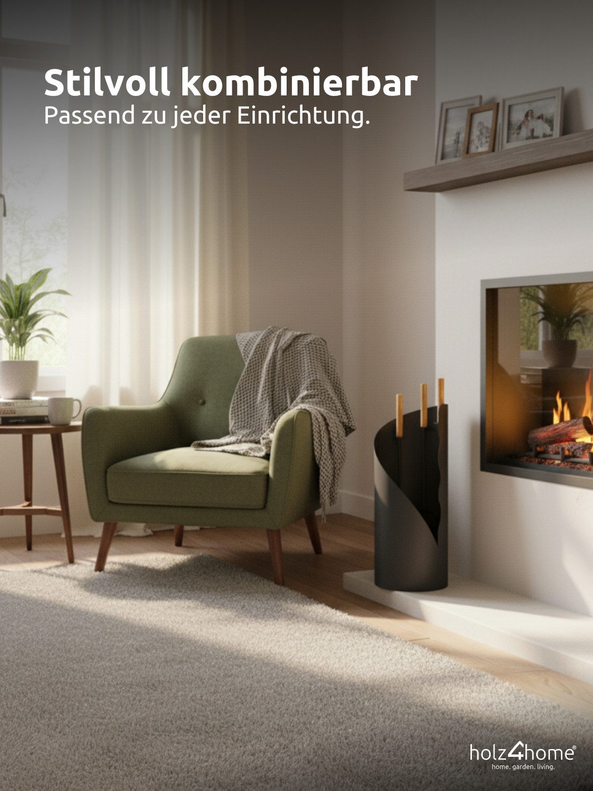 holz4home® Kamingarnitur Kaminbesteck 5-tlg. Grauschwarz mit Holzgriff inkl günstig online kaufen