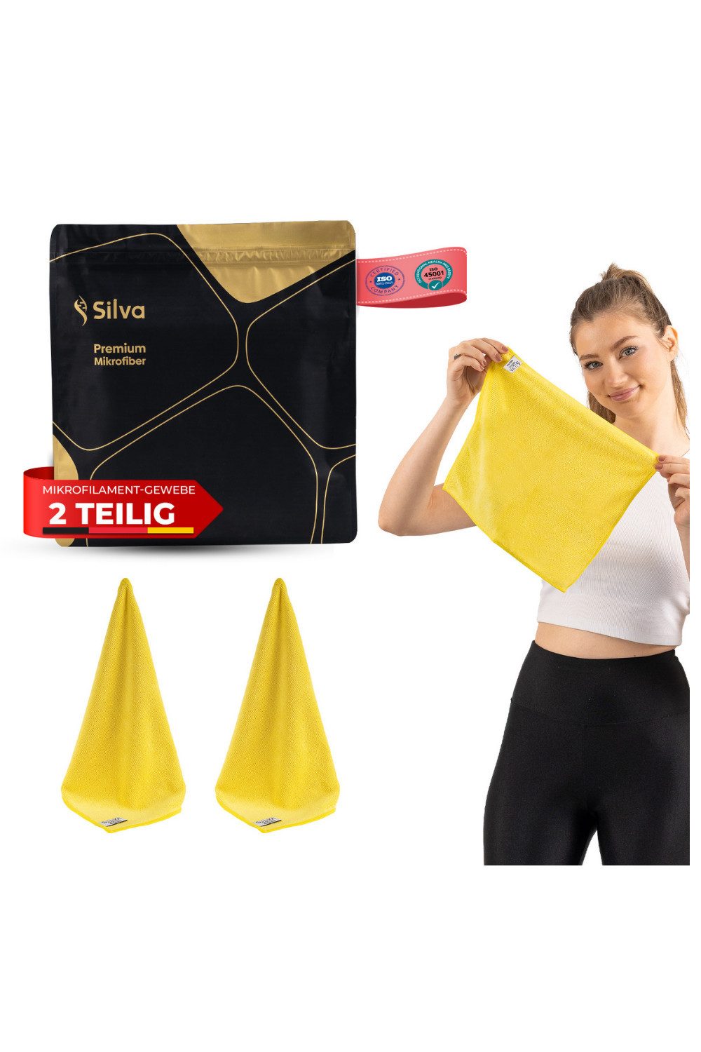 Silva EU Silva CleanMax Gelb Mikrofasertuch (Reinigungsset, 1er-Pack, 2er-Pack, 3er-Pack, Extrem saugfähig (20-fache Aufnahme)