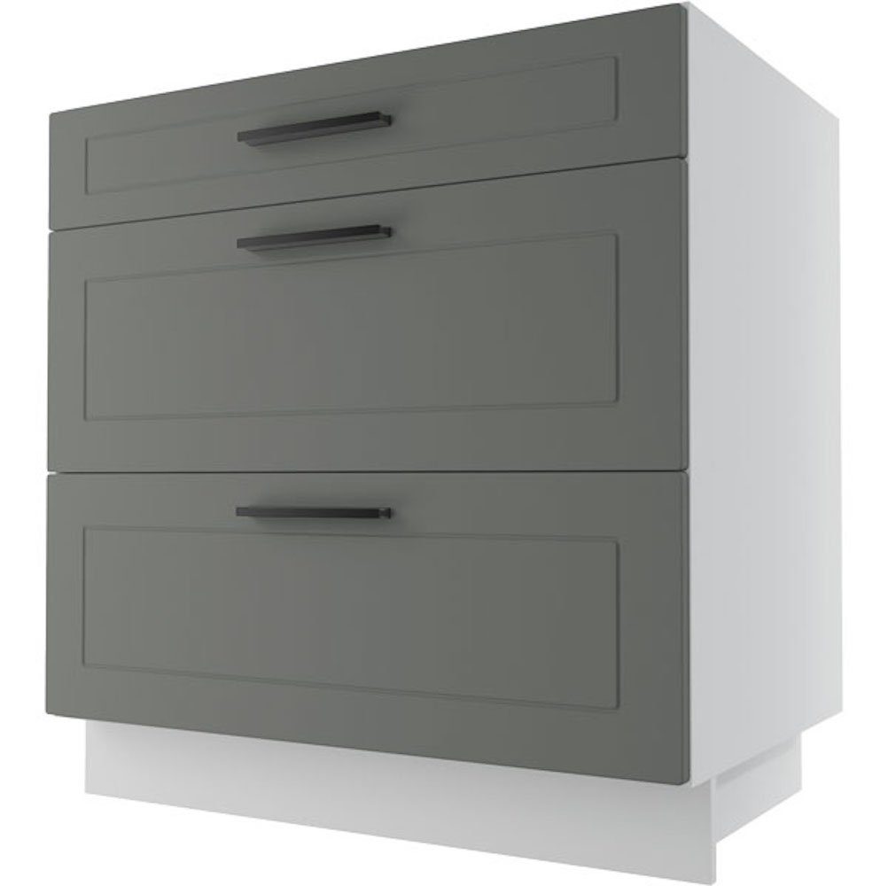 Feldmann-Wohnen Unterschrank Kvantum (Kvantum) 80cm Front- & Korpusfarbe wählbar 3 Schubladen (Teilauszug) dust grey matt