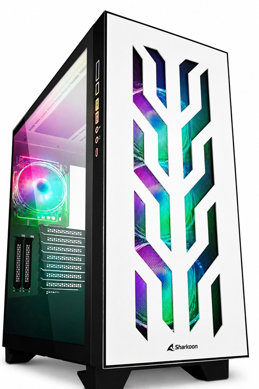 Sharkoon PC-Gehäuse ELITE SHARK Gaming PC Gehäuse Computer Tower CA300T ATX RGB, Computergehäuse Micro PC Computer Tower Tempered Glass USB-C