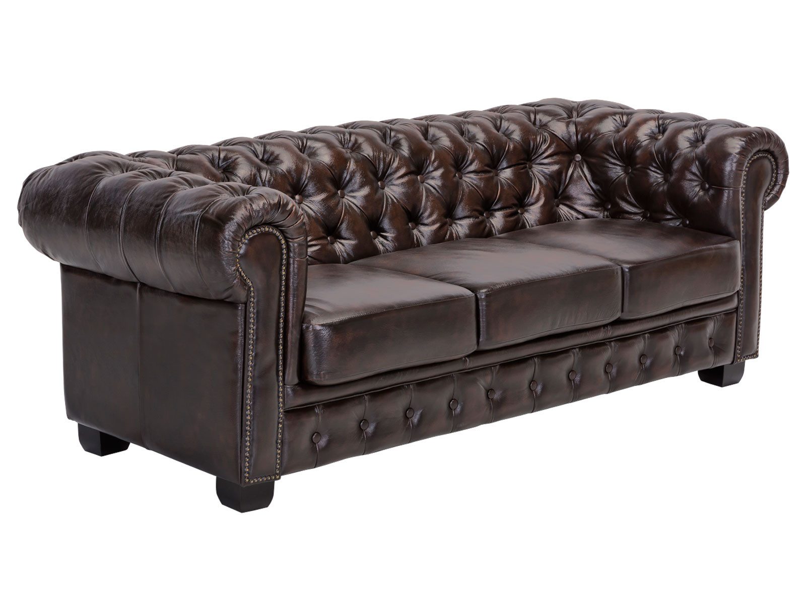 massivum Chesterfield-Sofa 3-Sitzer Echtleder braun