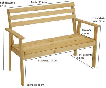 DEGAMO Gartenbank LINDAU (1-St), 2-sitzer 115cm, Kiefer natur