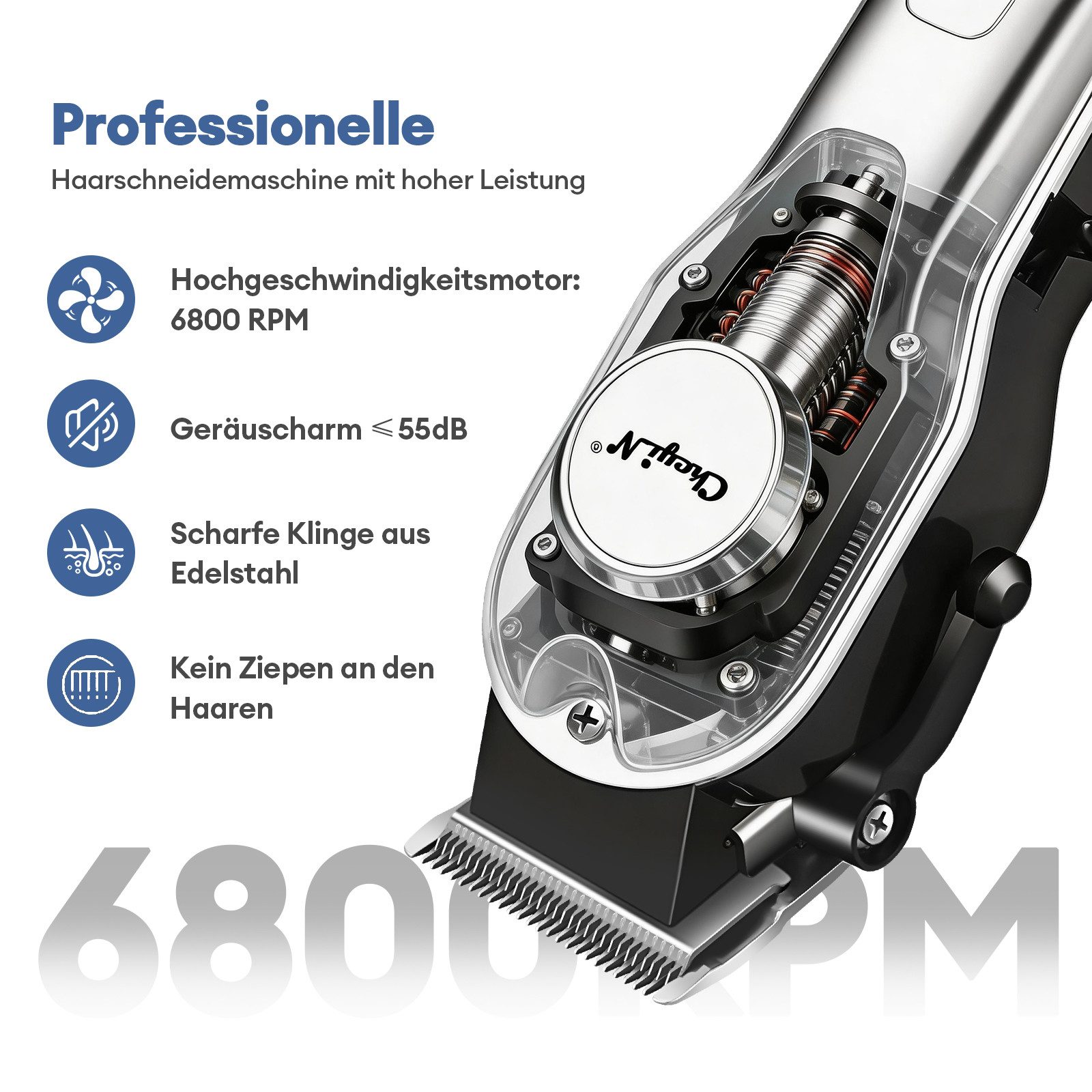 CkeyiN Haar- und Bartschneider Haarschneidemaschine Profi Haarschneider Barttrimmer-Set für Herren, mit LED-Anzeige Edelstahlklinge Lange Akkulaufzeit – Bild 2 von 5