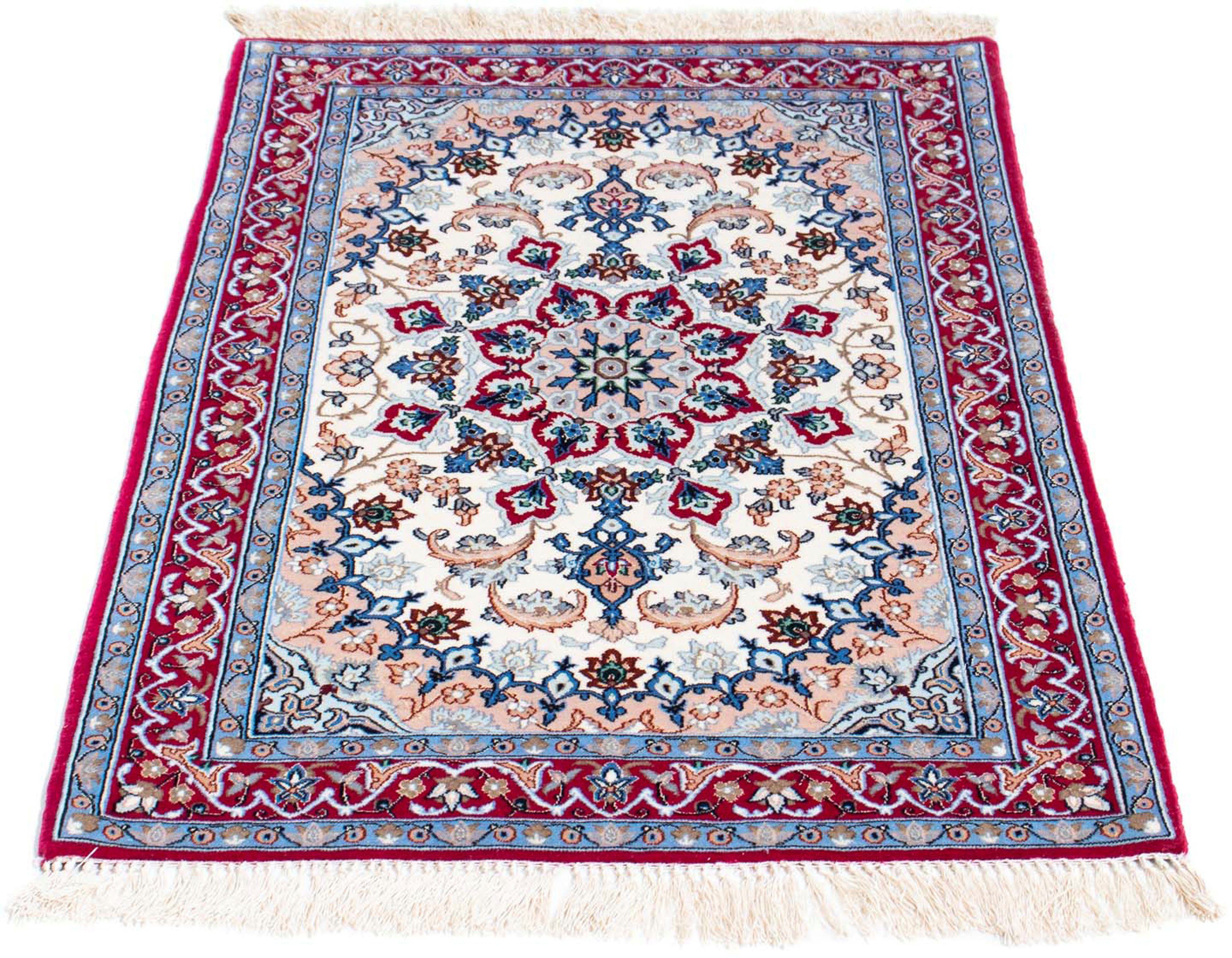 Orientteppich Perser - Isfahan - Premium - 100 x 71 cm - beige, morgenland, rechteckig, Höhe: 6 mm, Wohnzimmer, Handgeknüpft, Einzelstück mit Zertifikat