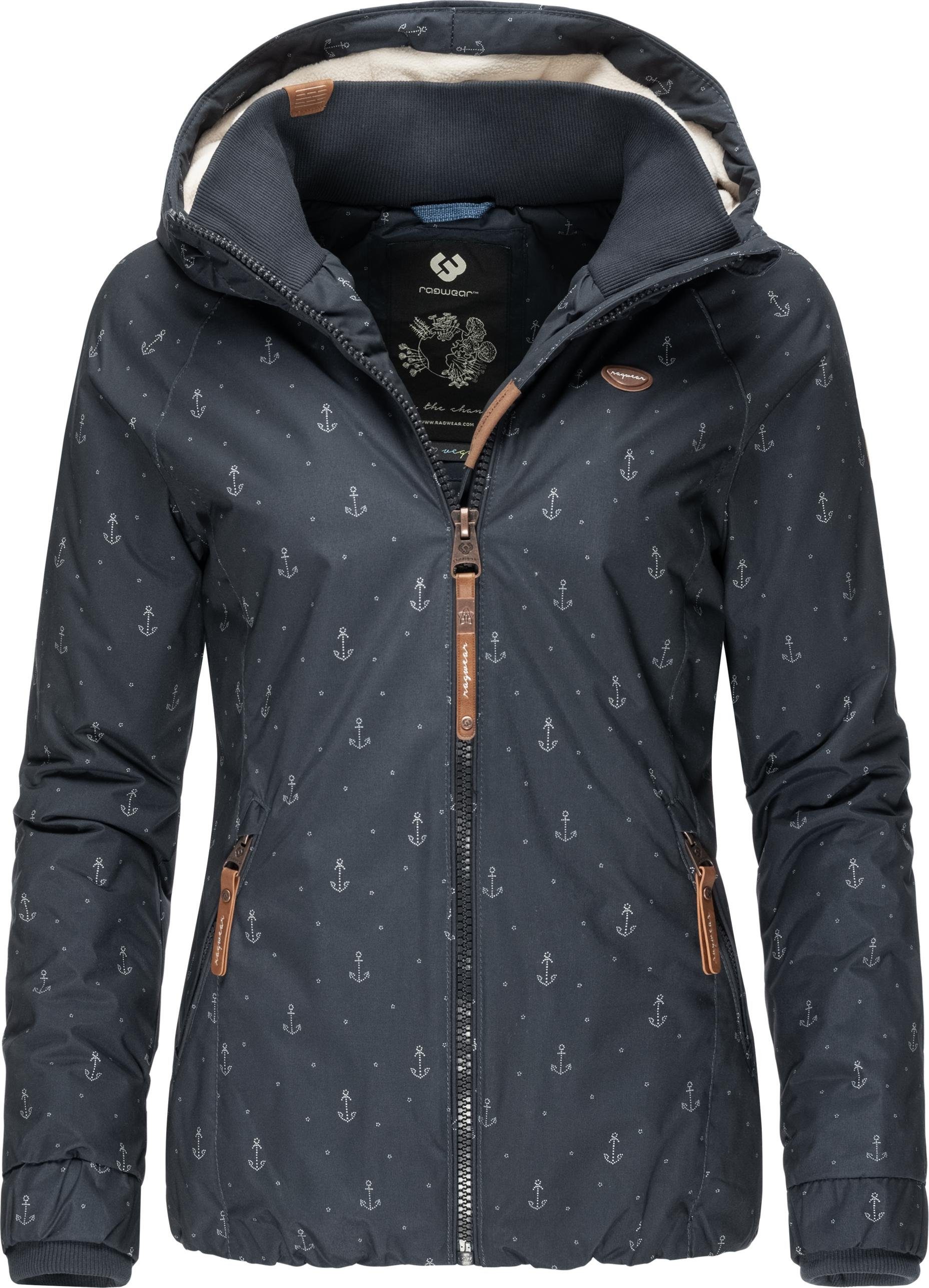 Intl. Print Outdoorjacke Winter Warme mit Ragwear Marina Winterjacke Dizzie maritimem blau