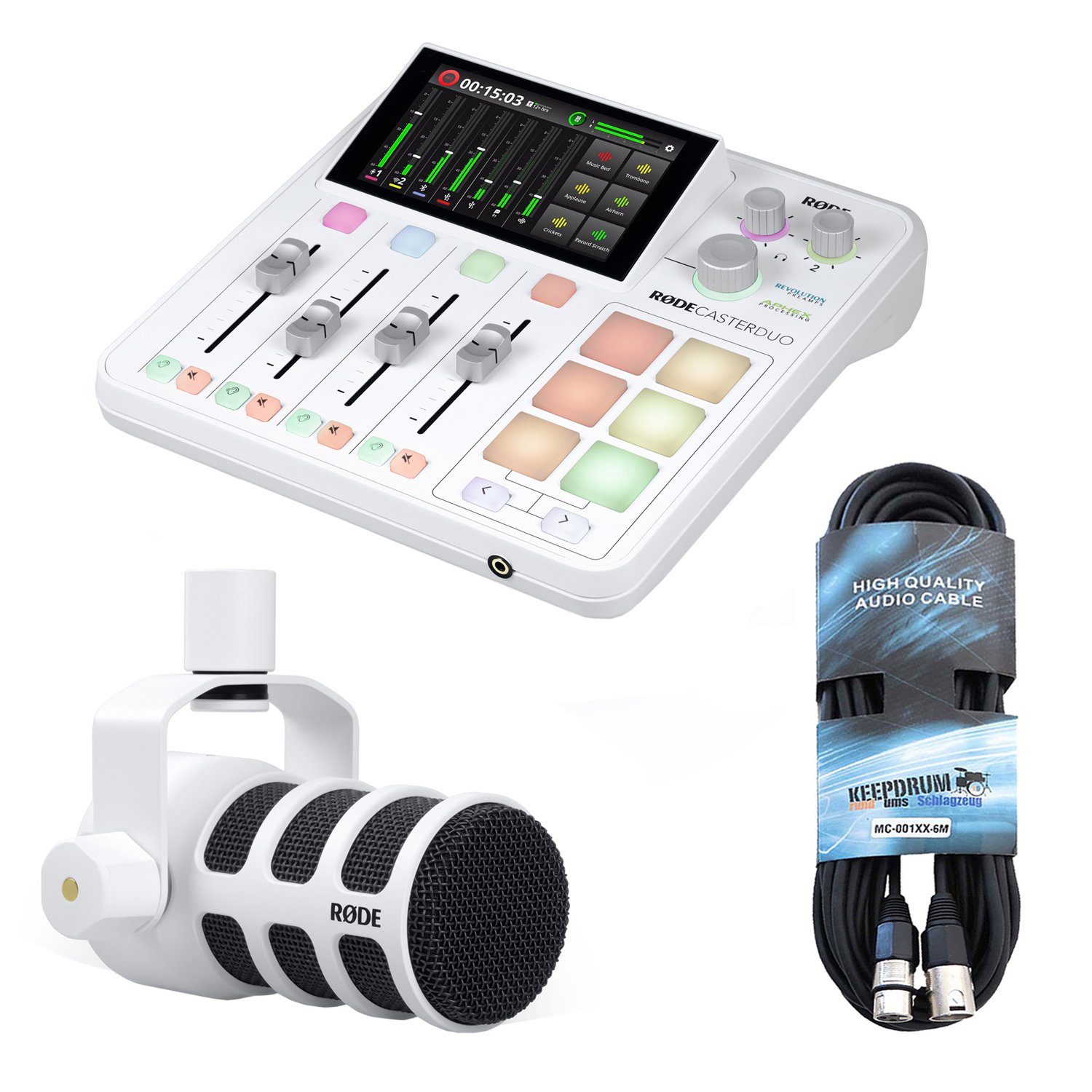 Rode Rodecaster Duo Weiss mit Podmic Weiss und Kabel Digitales Aufnahmegerät