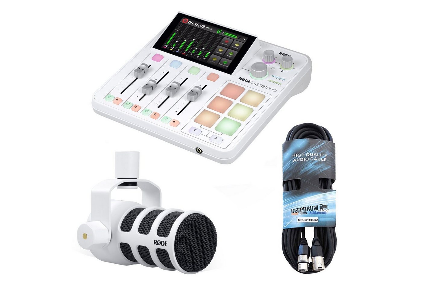 RØDE Rode Rodecaster Duo Weiss mit Podmic Weiss und Kabel Digitales Aufnahmegerät