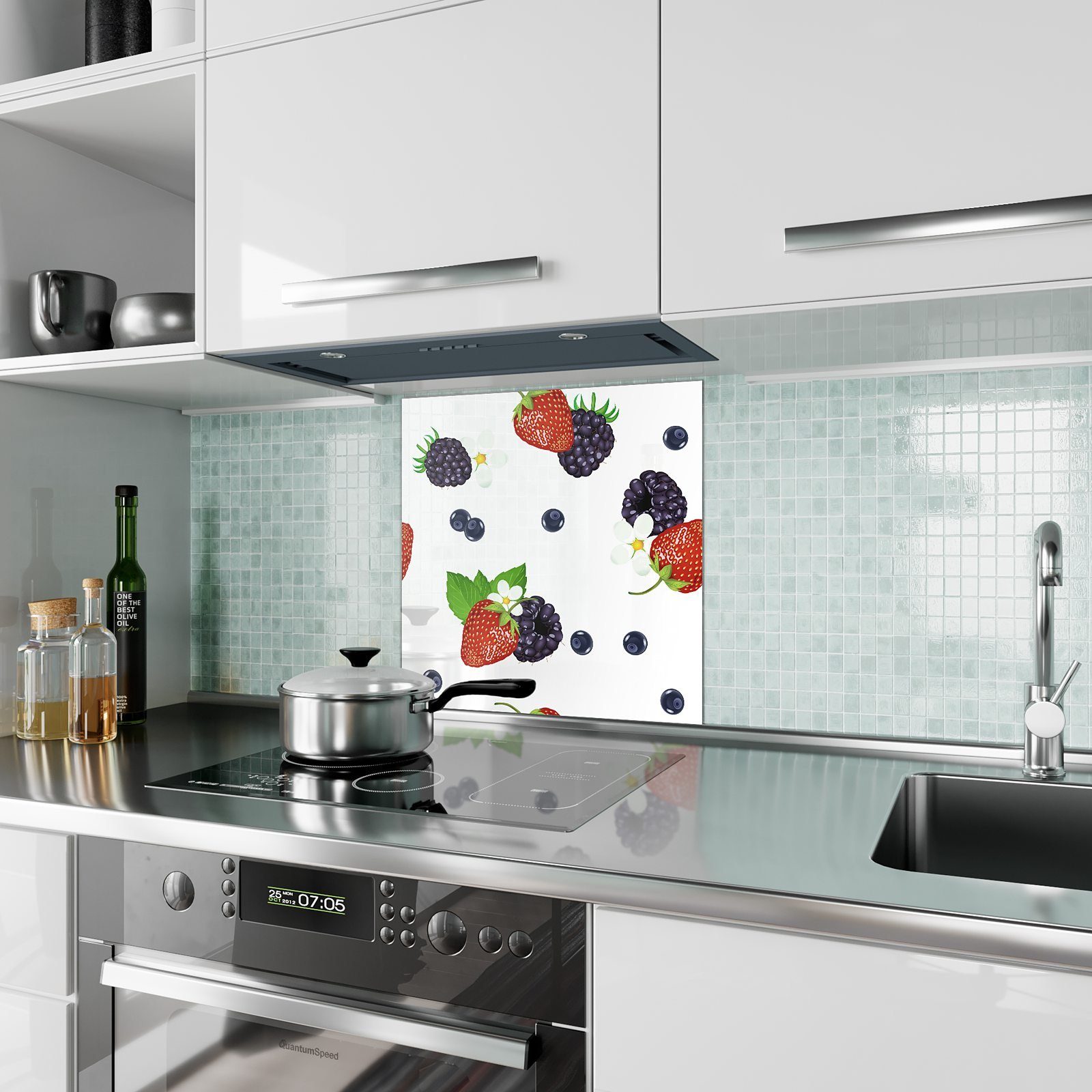 Primedeco Küchenrückwand Küchenrückwand Spritzschutz verschiedene mit Beeren Motiv Glas