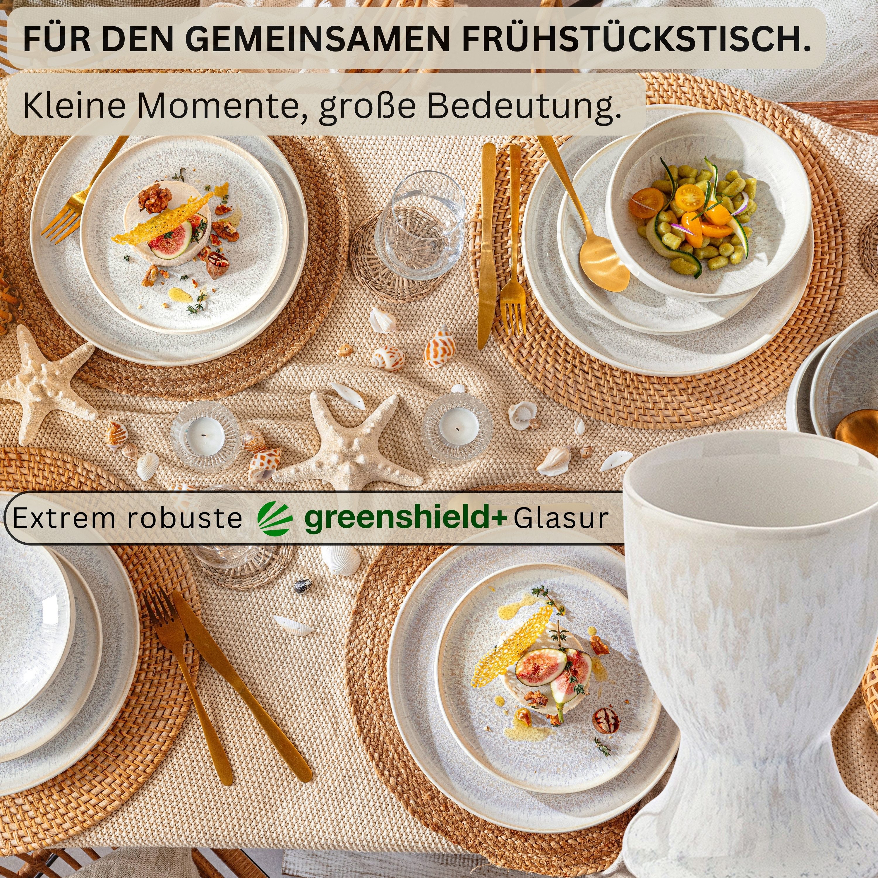 SÄNGER Eierbecher Korfu, (Set, 4-tlg., 4x Eierbecher), aus Steingut, Creme Farben mit sandiger Maserung