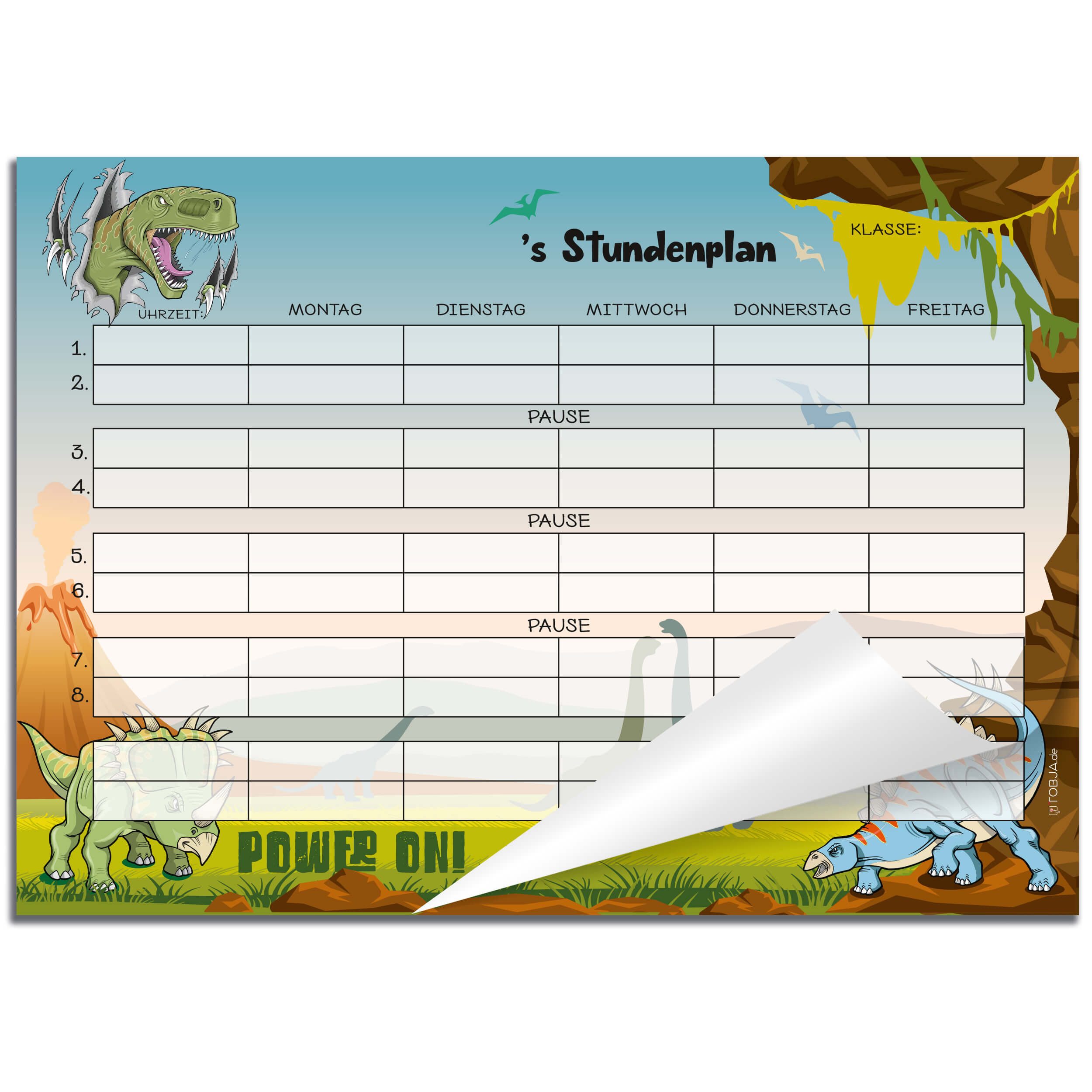 TOBJA Wandkalender Stundenplan Block Junge Dino, Klasse