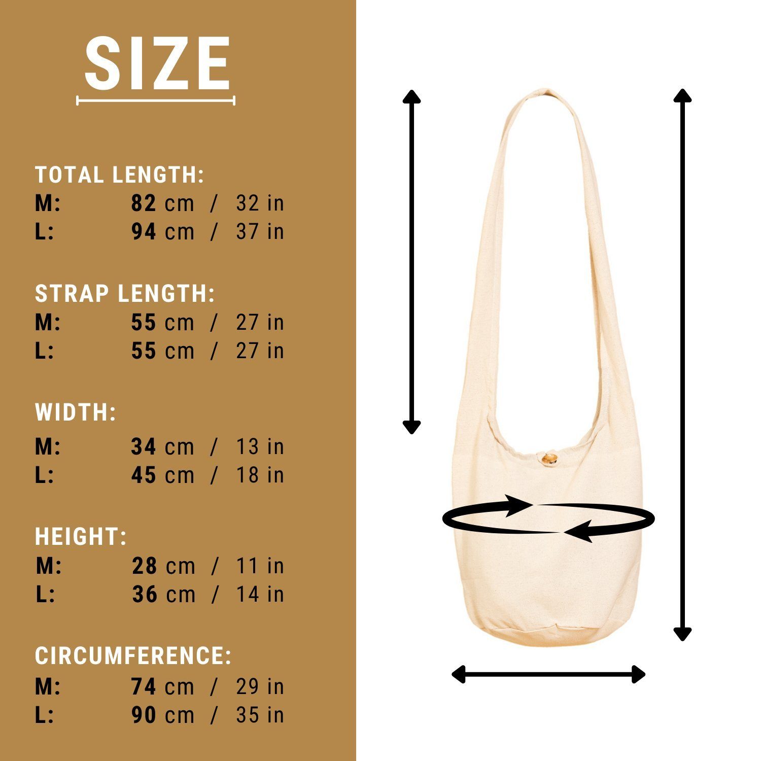 Handtasche aus 2 Baumwolle Umhängetasche einfarbig Größen, Wickeltasche Natural in als Beuteltasche Schultertasche PANASIAM oder auch Strandtasche 100% Schulterbeutel