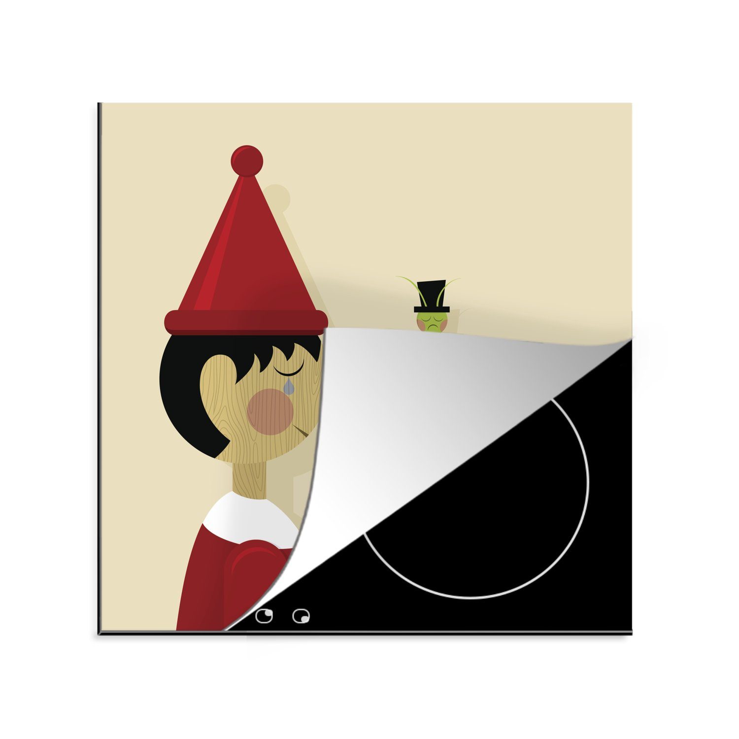 Pinocchio der Illustration (1 Grille, MuchoWow Ceranfeldabdeckung, für Herdblende-/Abdeckplatte Eine tlg), und cm, 78x78 Vinyl, sprechenden küche von Arbeitsplatte