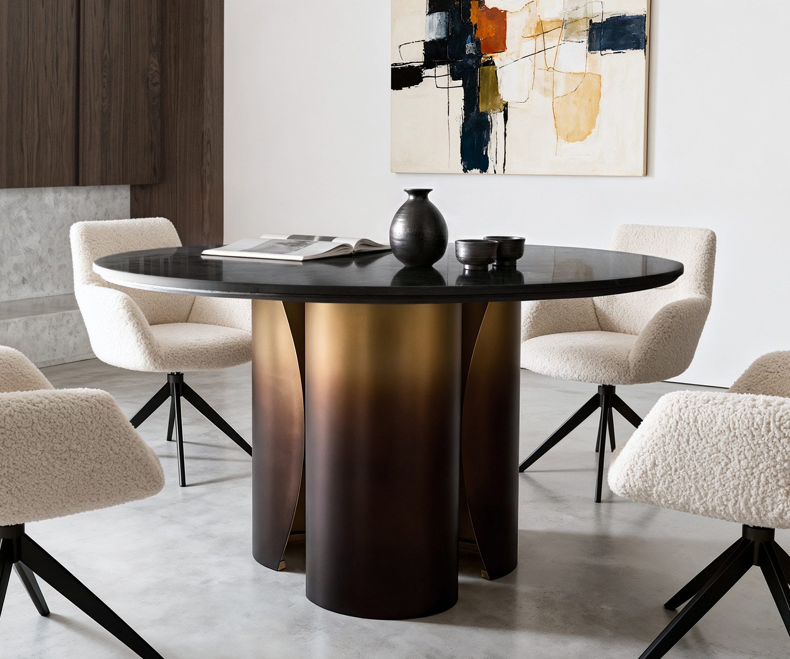 DELIFE Esstisch Adenza, Rund Marmor Schwarz Silber 140x140 cm Metall Gold Ombre