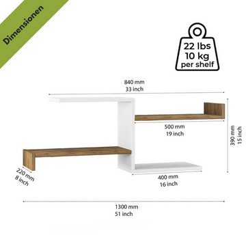 Mein-Regal Wandregal, Schweberegal DEROSSO Natur/Weiß ca. 105x22x40 cm Bücherregal