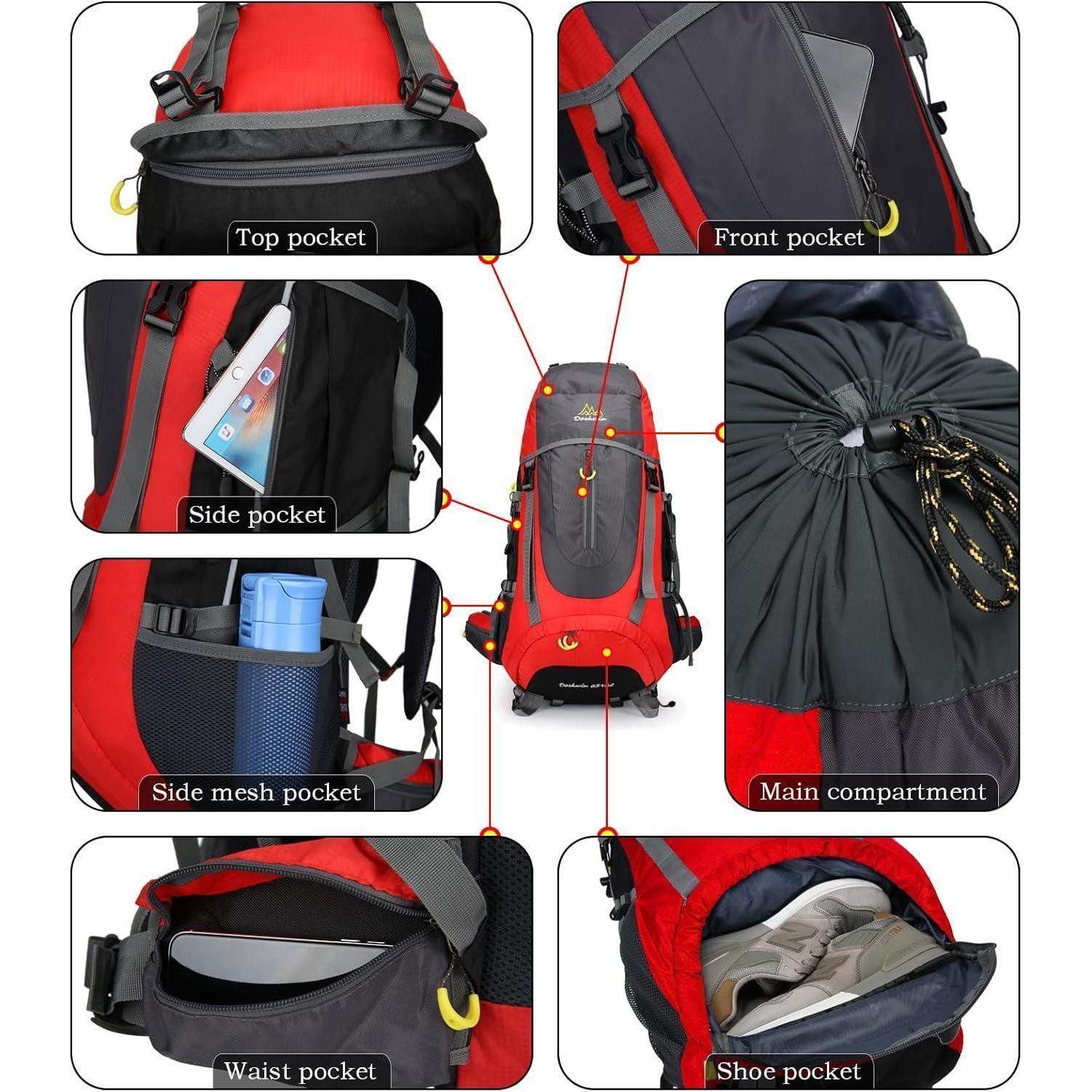 LuxusKollektion Trekkingrucksack Rucksack 70L Trekkingrucksack Reiserucksack Damen Herren XL Rot