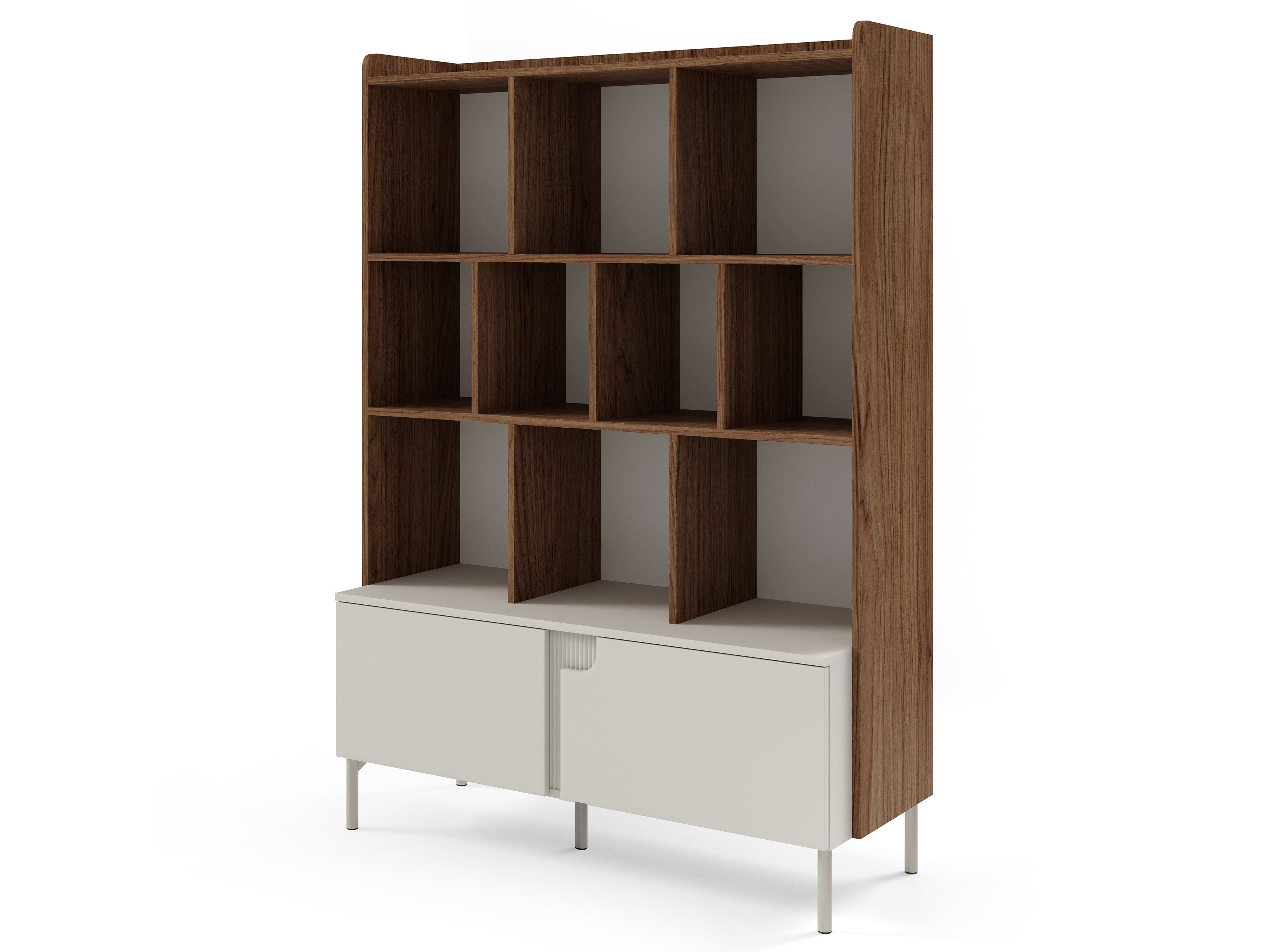 Beautysofa Bücherregal POSITIVO mit Schrank und Schublade, geriffelte Details
