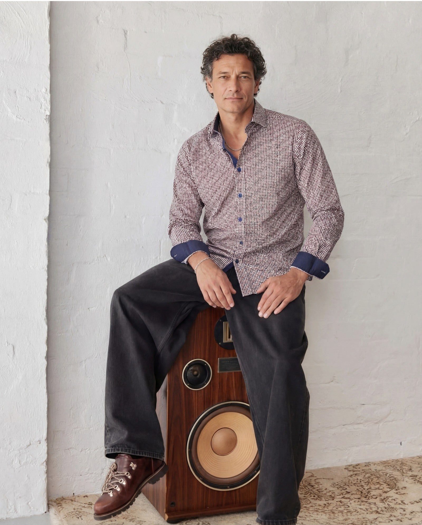 Langarmhemd Modern Fit Langarm Flanell-Herrenhemd Allover-Punktmuster Red Style