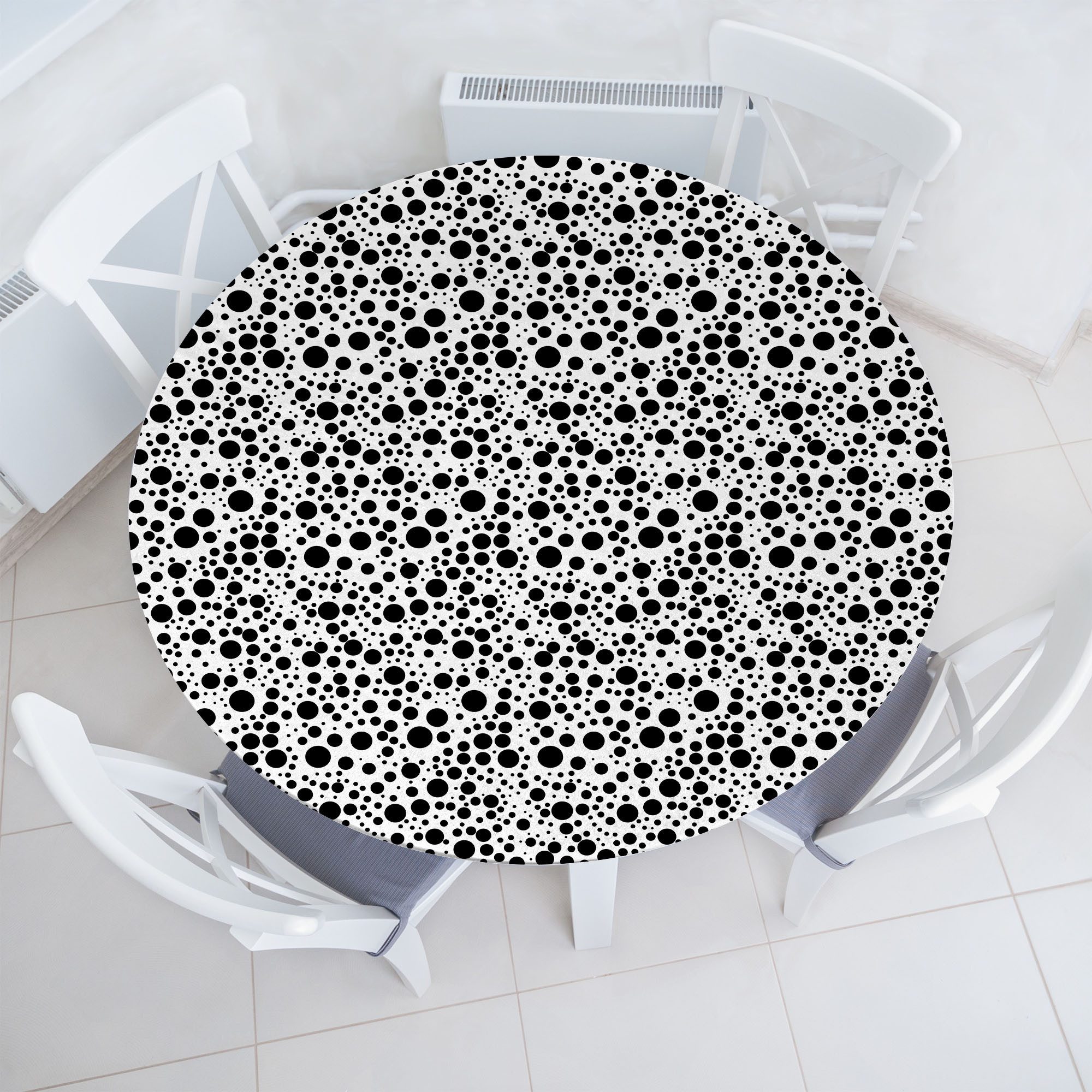 Abakuhaus Tischdecke Rundum-elastische Stofftischdecke, Schwarz und weiß Große kleine Punkte