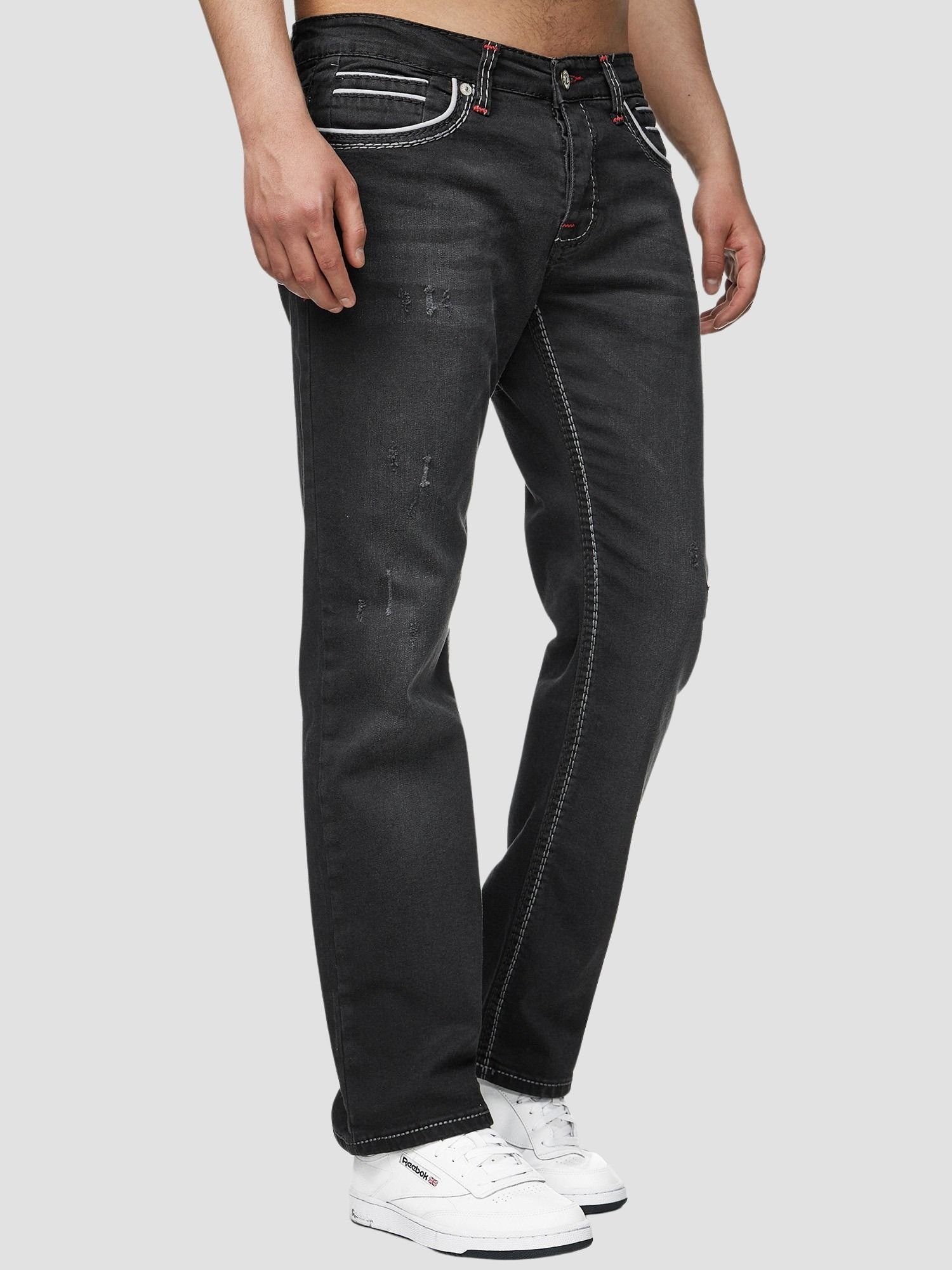 John Kayna Regular-fit-Jeans Herren Jeans Regular Fit Denim Jeanshose Herrenjeans Designer Herrenho (Jeanshose Designerjeans Bootcut, 1-tlg) Freizeit,Casual J-3337C Schwarz