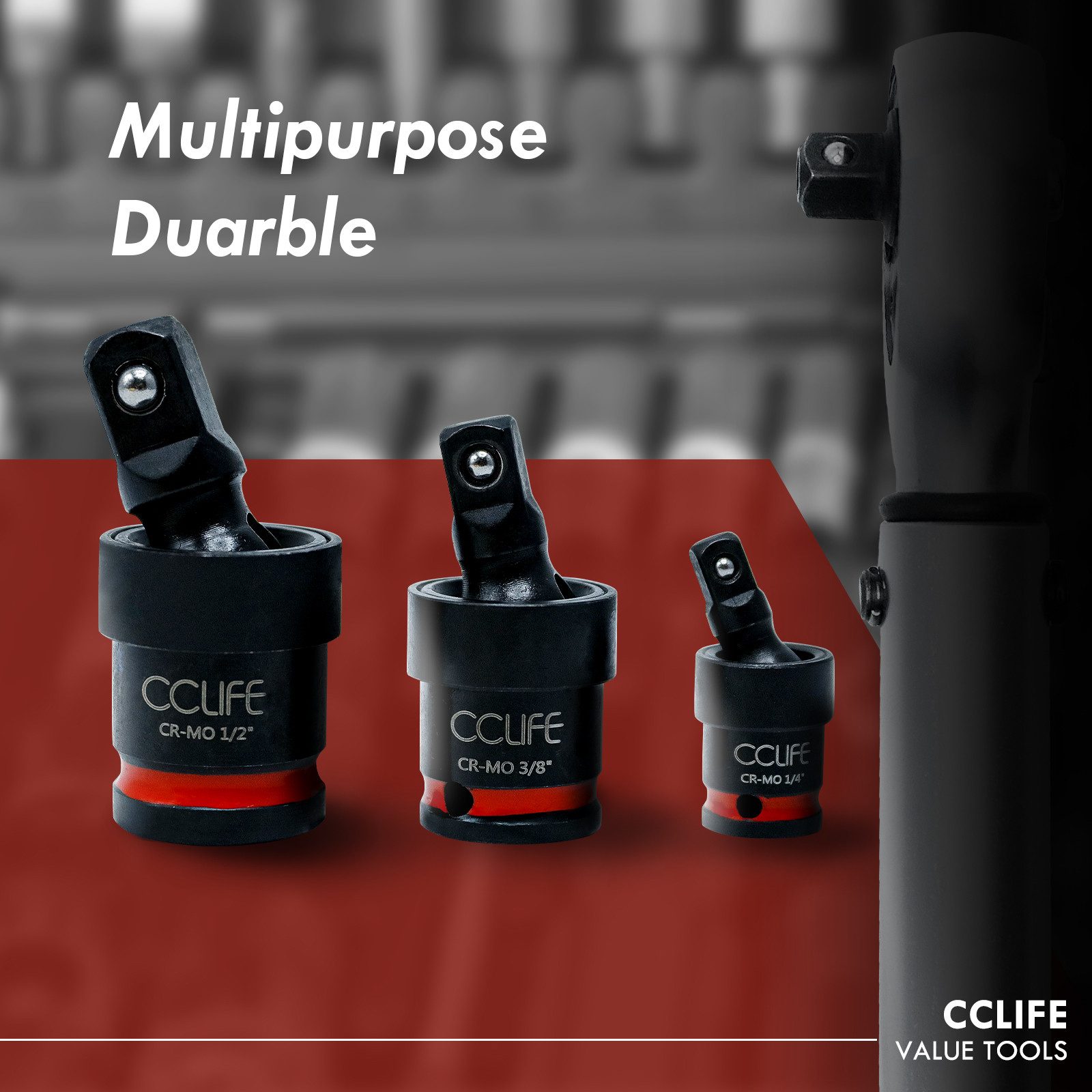 CCLIFE Steckschlüssel Schlagschrauber Kreuzgelenk Gelenksatz 3tlg 1/2"3/8"1/4" (Packung, 3 St)
