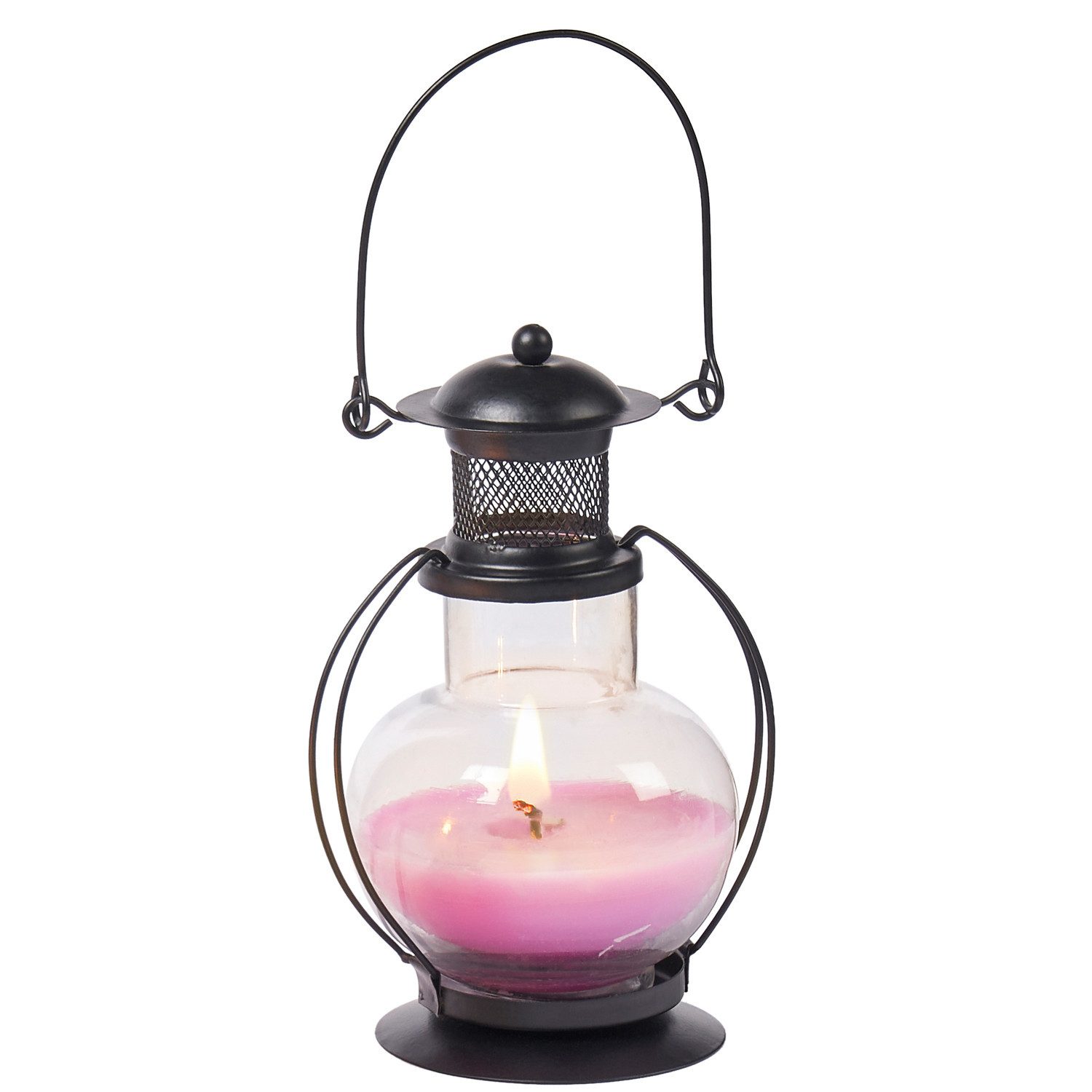 Marrakesch Orient & Mediterran Interior Kerzenlaterne Laterne Mini Rose aus Metall gefertigt, mit Glasdetails, in Rosa 14 cm (1 St), Echtwachs