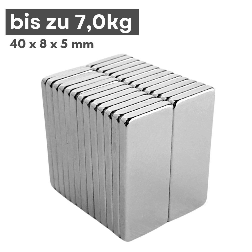 MaajeeKuto Magnet Neodym Magnet 40x8x5 mm N38 – Quadermagnet 7 kg Haftkraft (3-St)