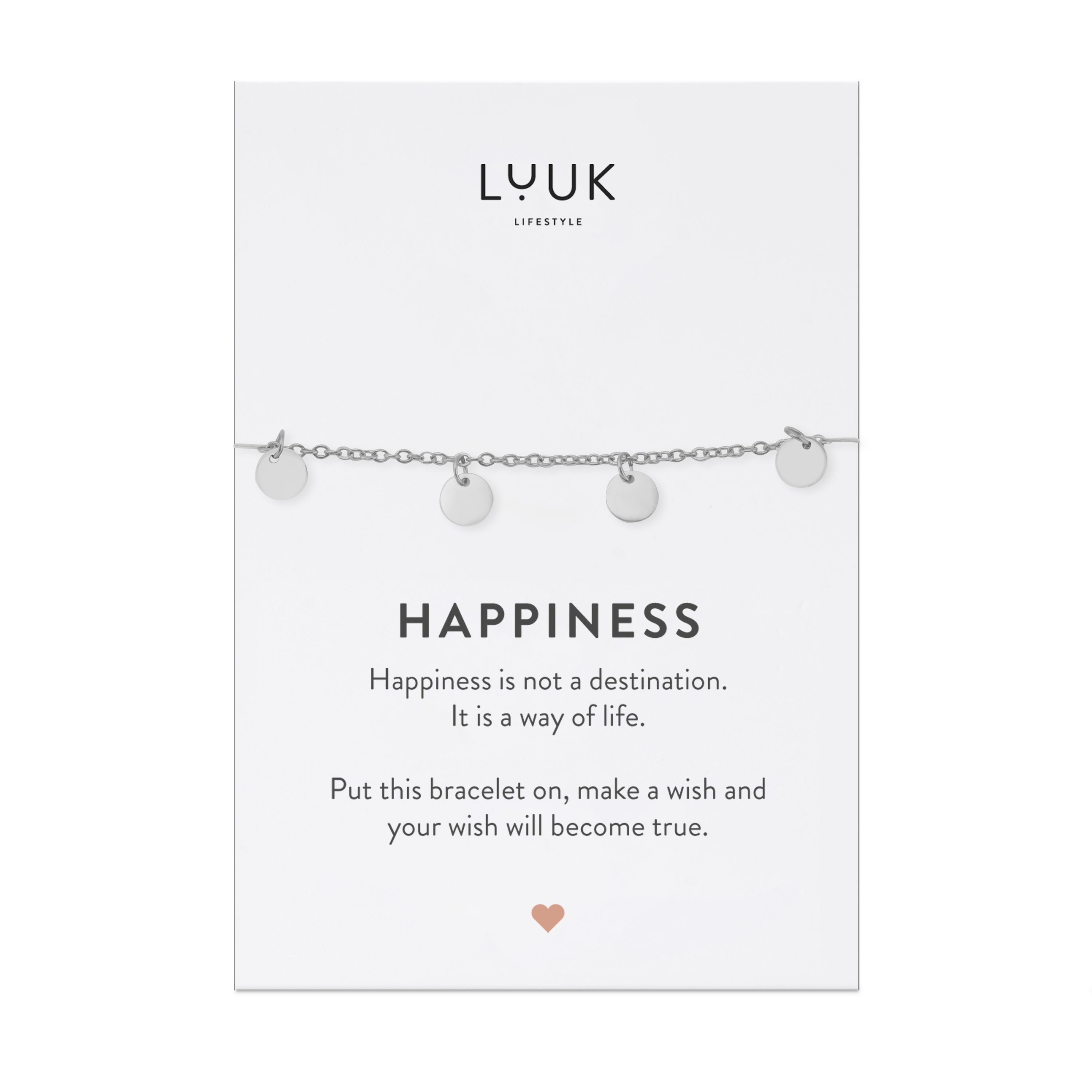 mit Spruchkarte Happiness LIFESTYLE LUUK Edelstahlarmband Herz, Silber