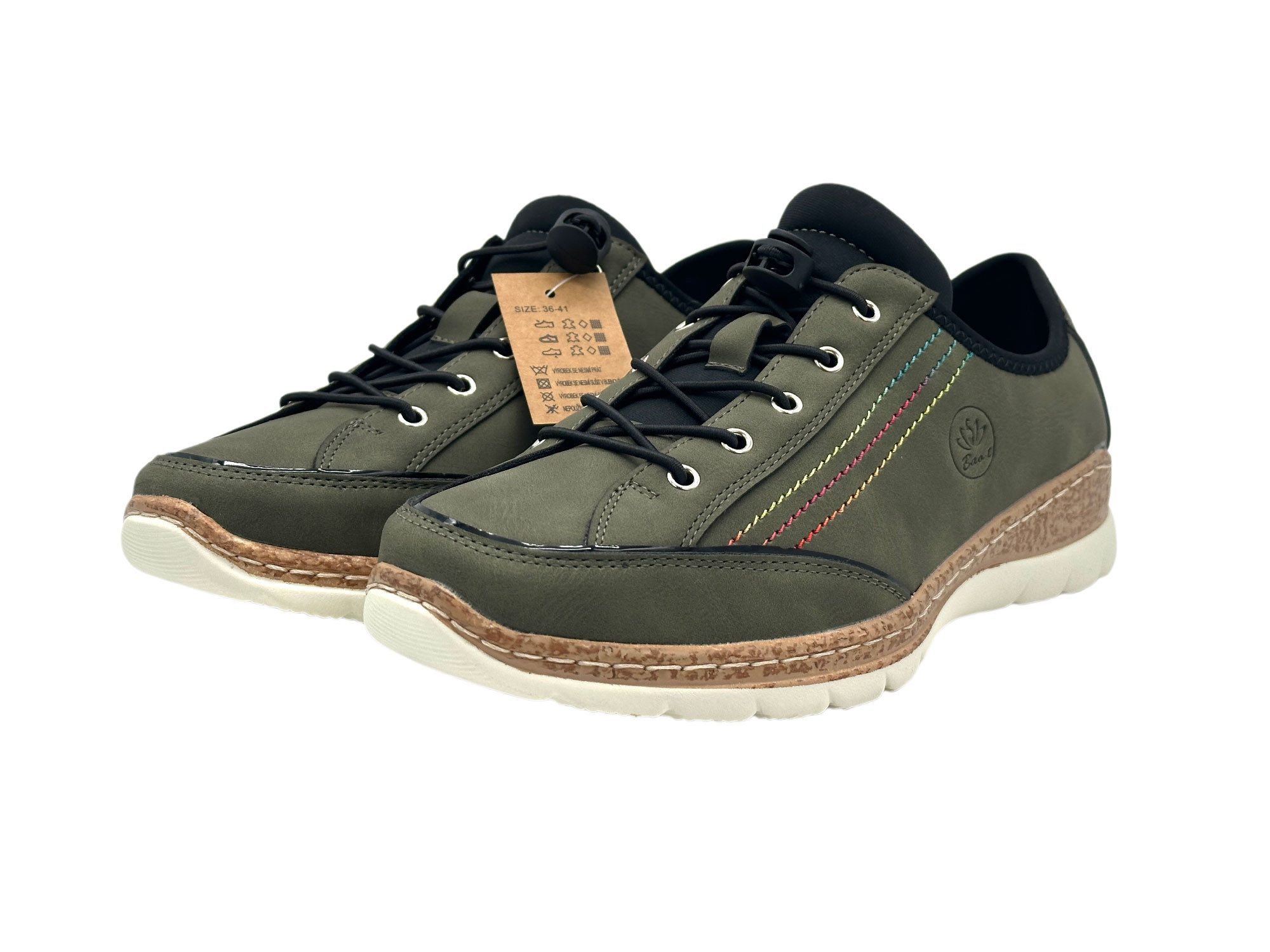 Nowaland Damen Halbschuh mit Schnellverschluss und farbigen Kontrastnähten Slipper Elastikschnürung mit Stopper & dekorative Mehrfarb-Nähte