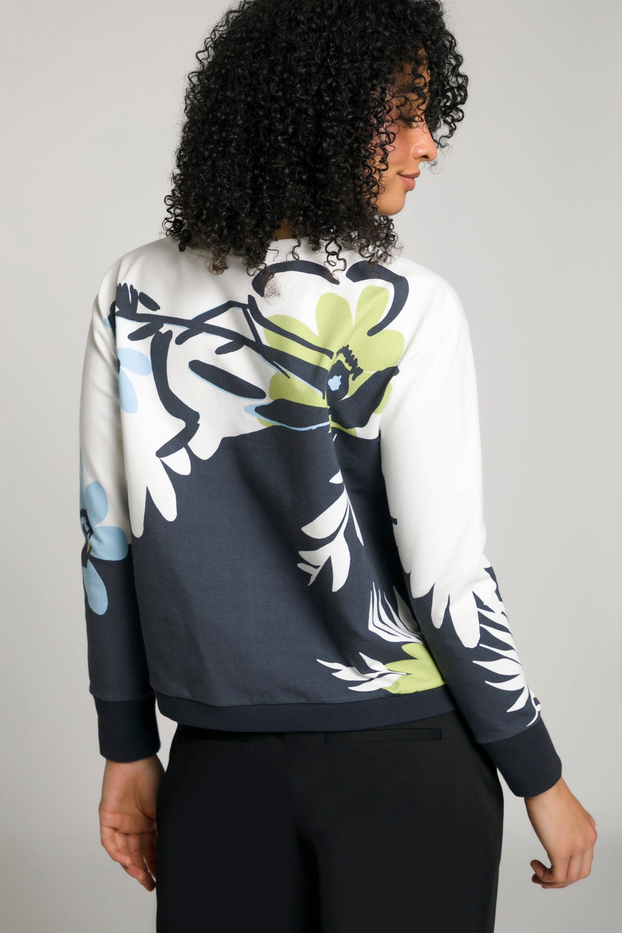 Damen Pullover Gina Laura Sweatshirt Sweatshirt Identity Blüten U-Boot-Ausschnitt
