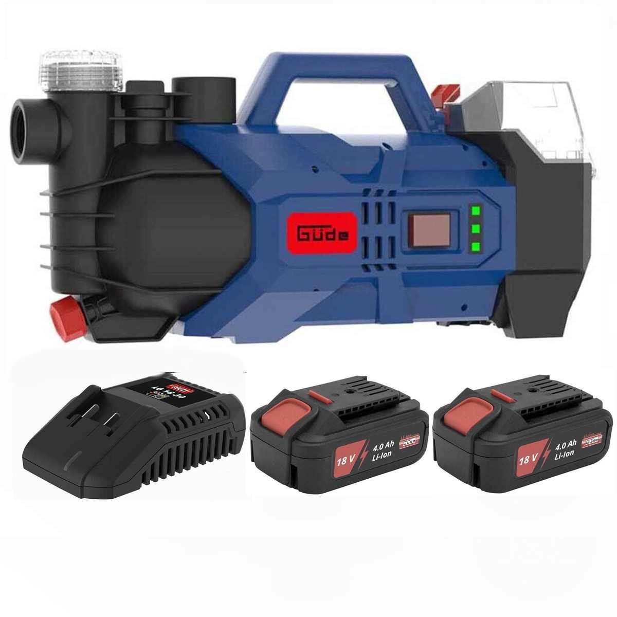 Güde Akku-Gartenpumpe Gartenpumpe GP 18 V Pumpe mit 2 x Akku 4.0 Ah & Ladegerät