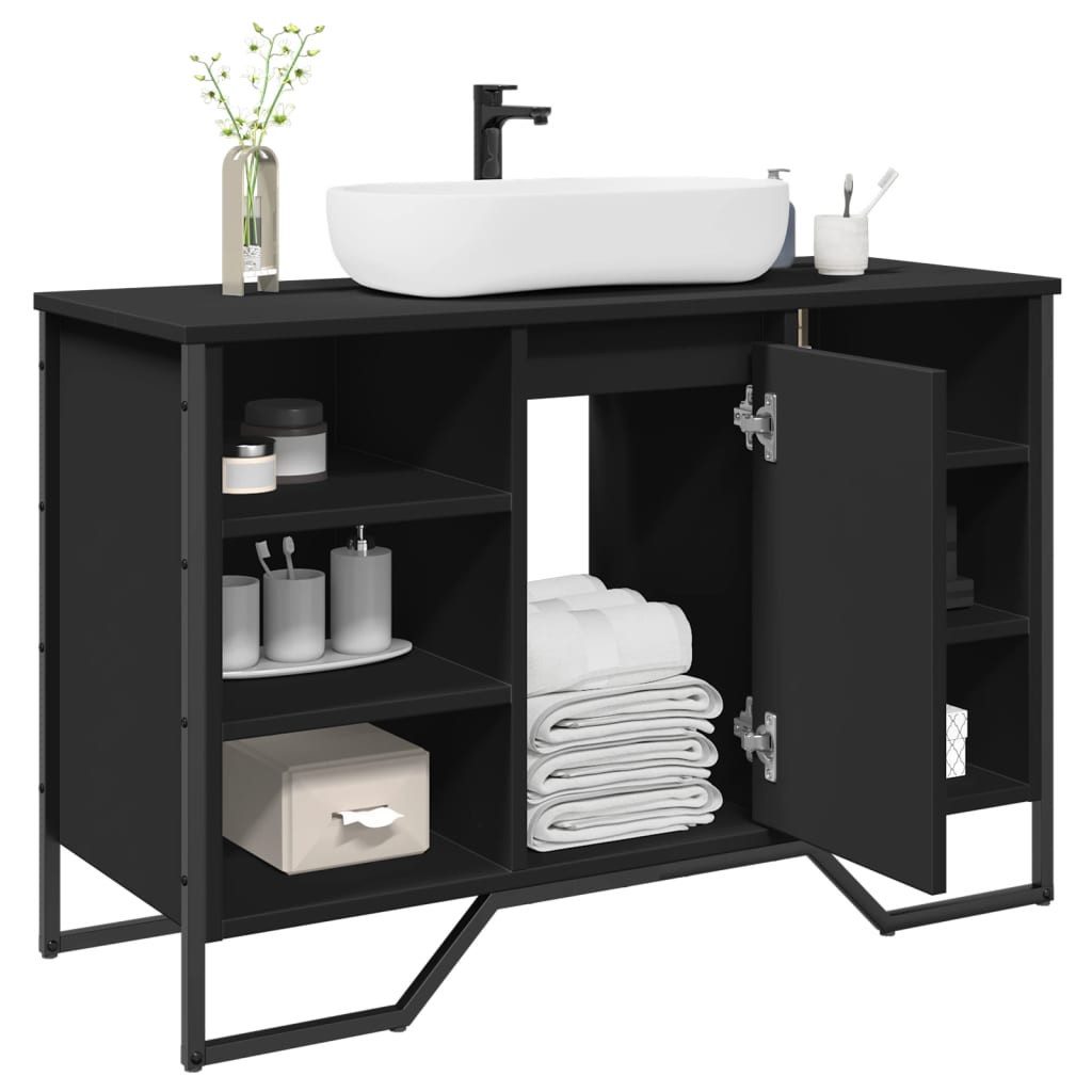 vidaXL Waschbeckenunterschrank Waschbeckenunterschrank Schwarz 91x35x60 cm Holzwerkstoff