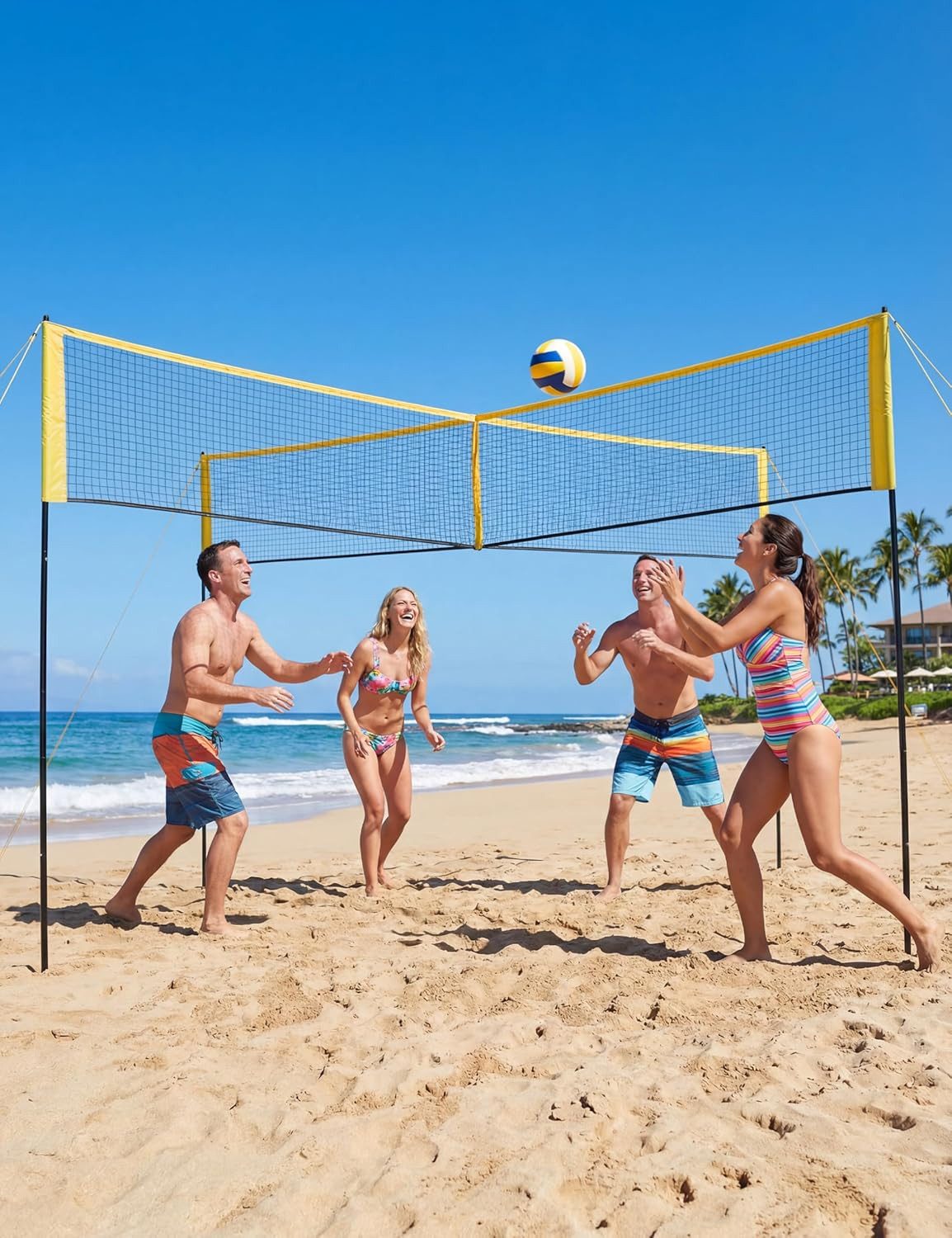 GarveeMore Volleyballnetz Volleyball Spiel-Set 426cm Beachvolleyball Netz 4 Quadratisch