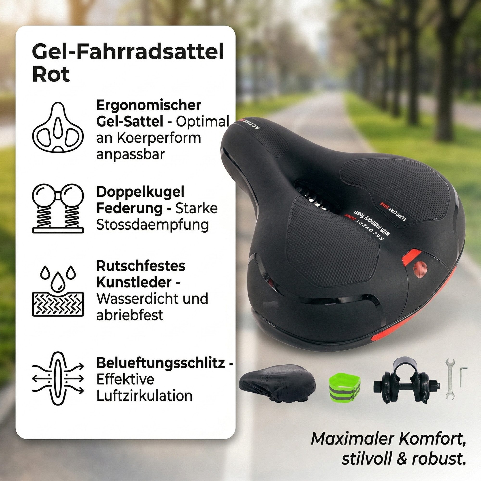 Mucola Fahrradsattel Fahrradsattel Ergonomischer Gel Memory-Schaum Citybike Mountainbike (Stück, mit Sattelbezug), Atmungsaktiv – Bild 2 von 5