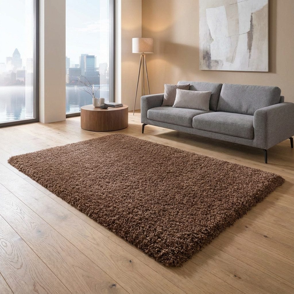 TaCa Home Langflor-Teppich Shaggy Teppich Langflor, rechteckig, Höhe: 60 mm, Schlafzimmer Kinderzimmer Wohnzimmer, rostbraun - 65 x 130 cm