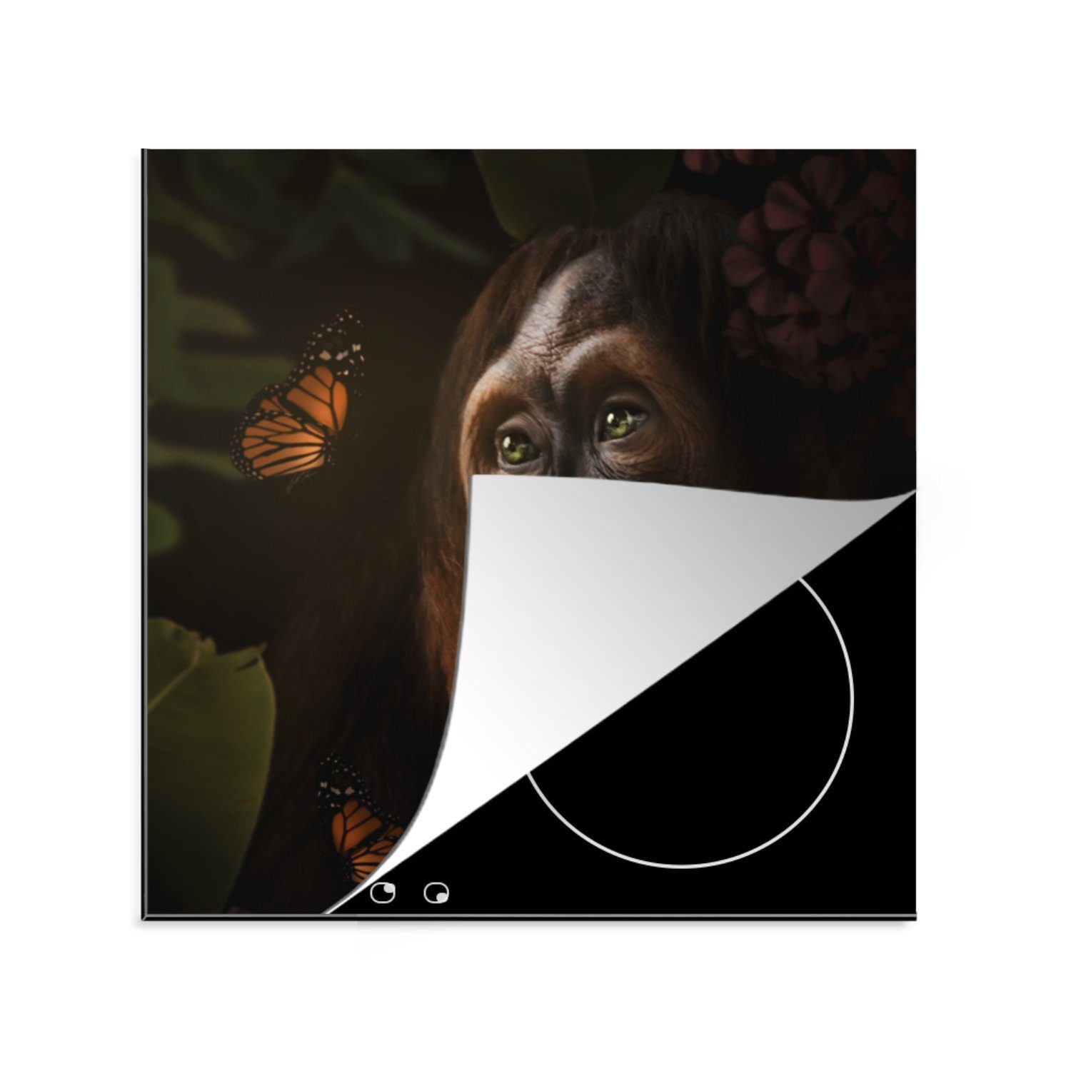 MuchoWow Herdblende-/Abdeckplatte Schmetterling - Affe - Dschungel, Vinyl, (1 tlg), 78x78 cm, Ceranfeldabdeckung, Arbeitsplatte für küche