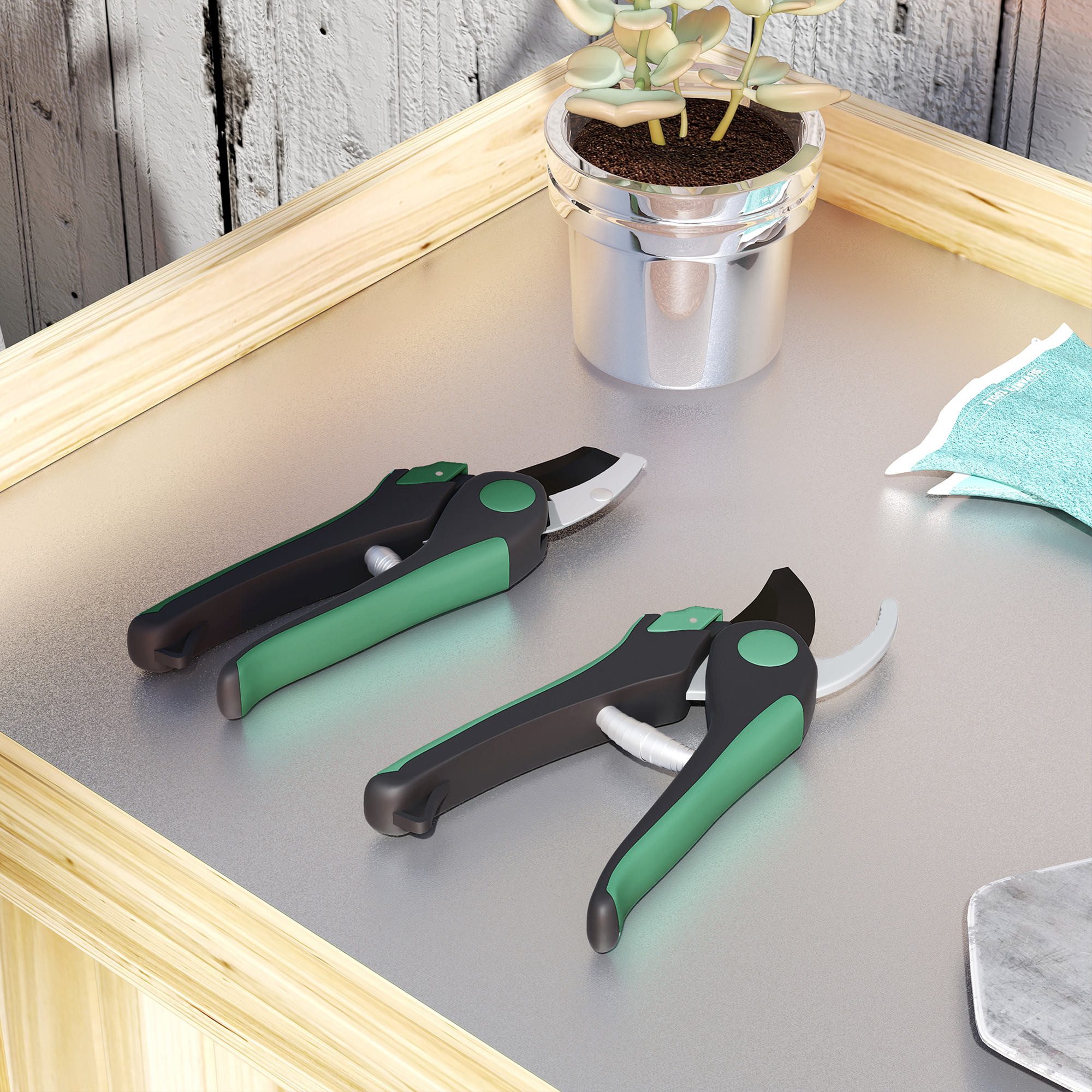 Outsunny Gartenpflege-Set 2 Stück, mit Bypass-Gartenschere, Amboss-Gartenschere, Gartengeschenke für Frauen und Männer Grün+Schwarz