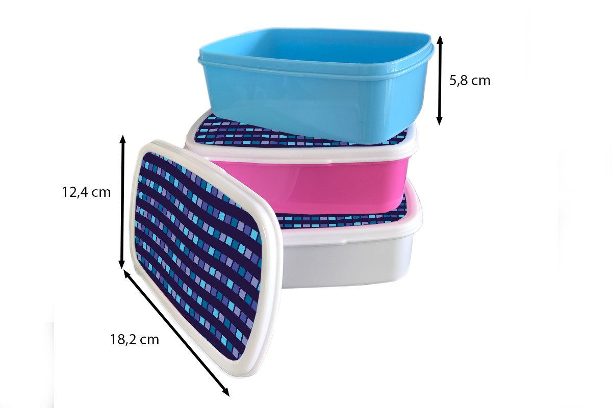 MuchoWow Lunchbox Blöcke - und für Wellen für Jungs und - (2-tlg), Brotbox Muster, Mädchen Kunststoff, weiß Brotdose, Erwachsene, Kinder