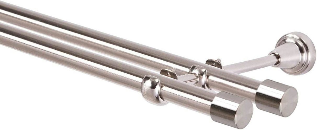 MDEKOR Gardinenstange Vorhangstange 19mm, 2-läufig, 2-läufig Wandmontage, 120 cm Edelstahl