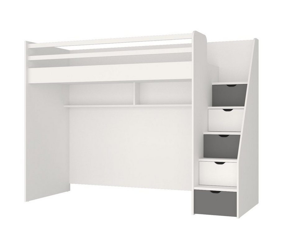 Möbel-Lux Kinderbett »Almila Neo«, Almila Hochbett mit Treppe und Regal Neo mit LED