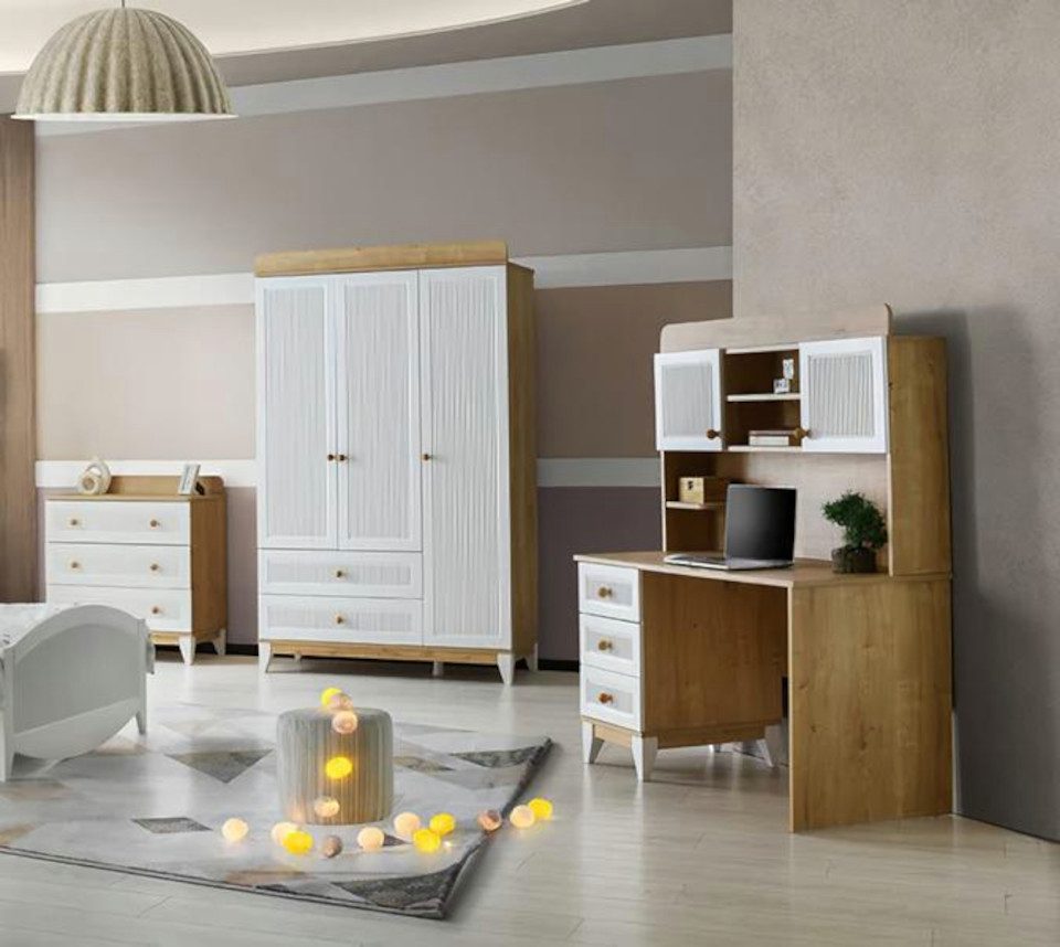 Jugendzimmer-Set Modernes Jugendzimmer-Set in neutralen Farben mit Schrank und Tisch