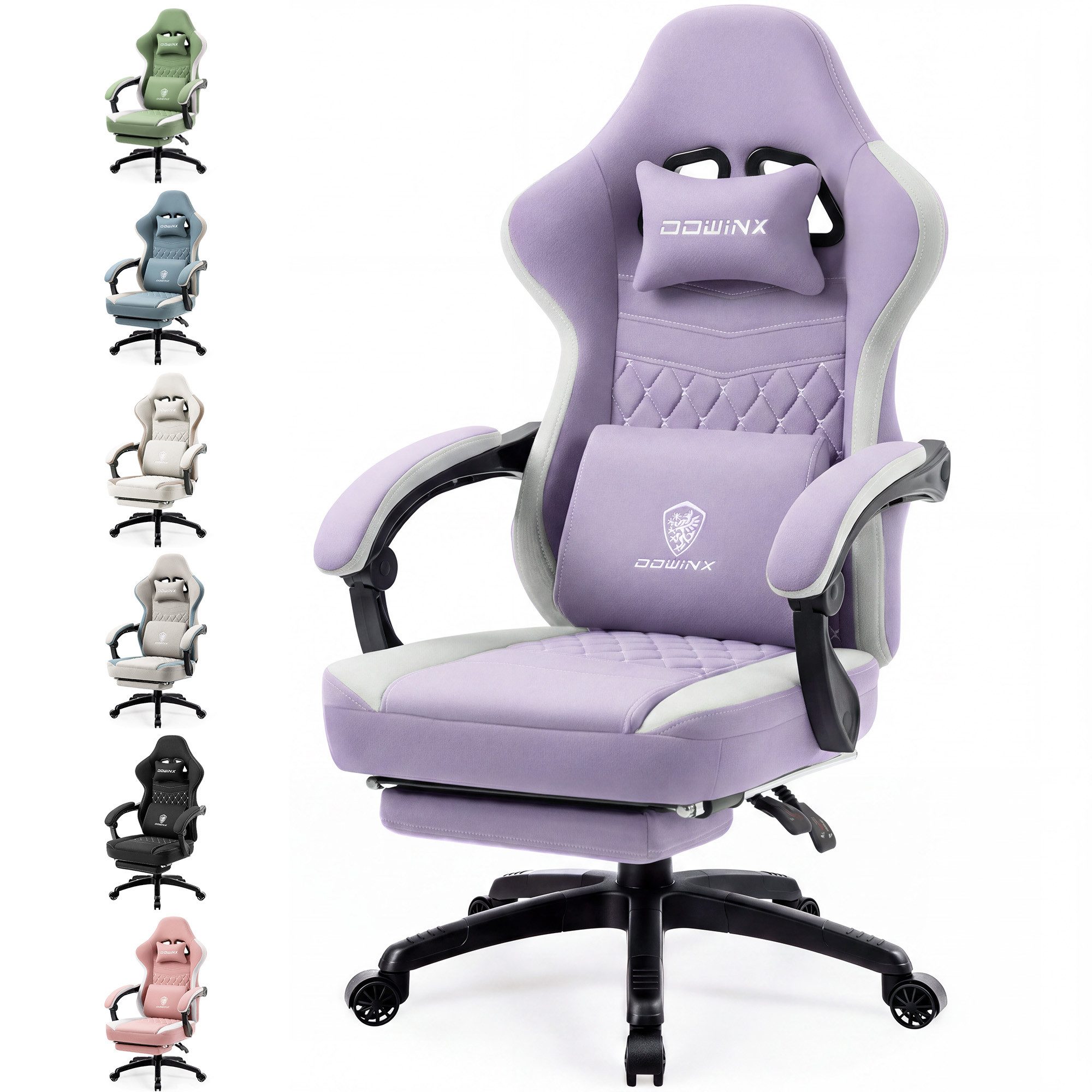 Dowinx Gaming-Stuhl Stoff mit Taschenfederkissen, Gaming Sessel mit Fußstütze, Ergonomischer Bürostuhl