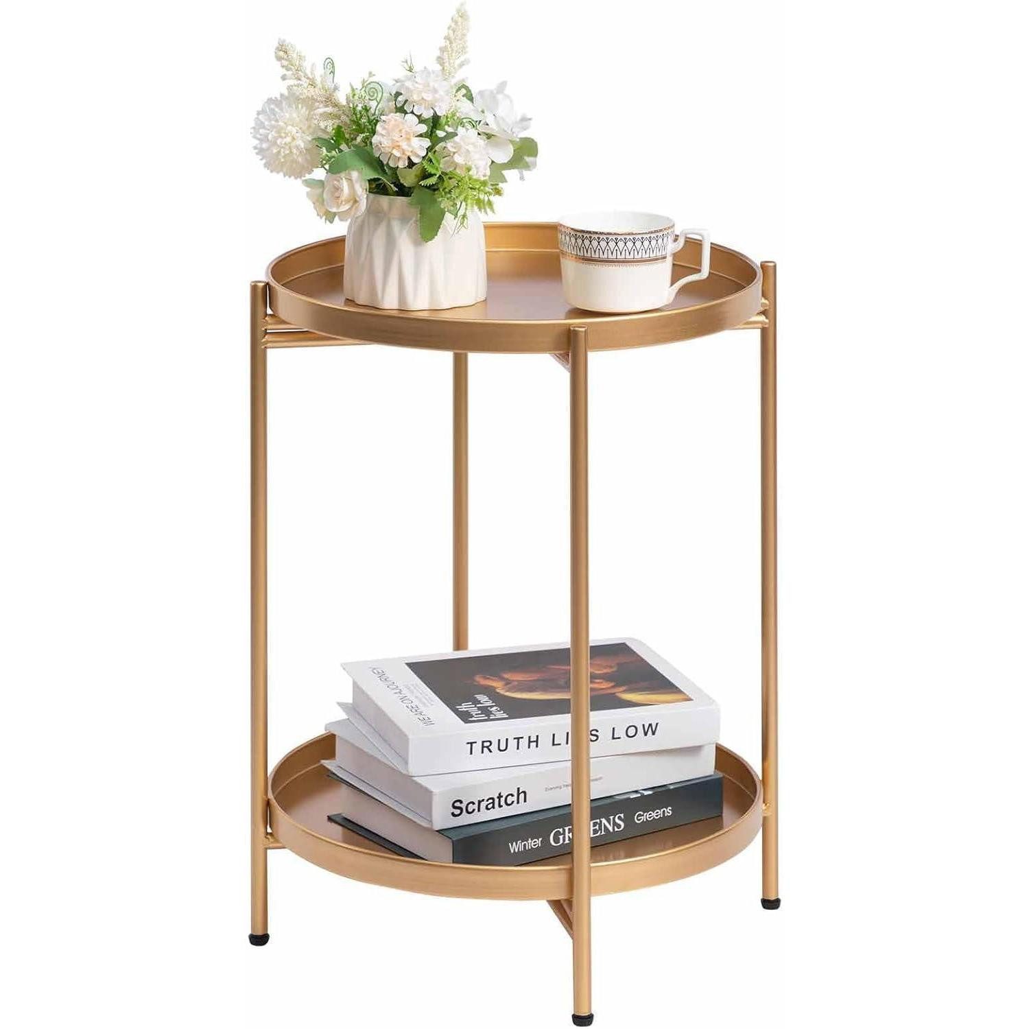 LuxusKollektion Beistelltisch Beistelltisch Gold Rund Metall 2 Ebenen Wohnz günstig online kaufen